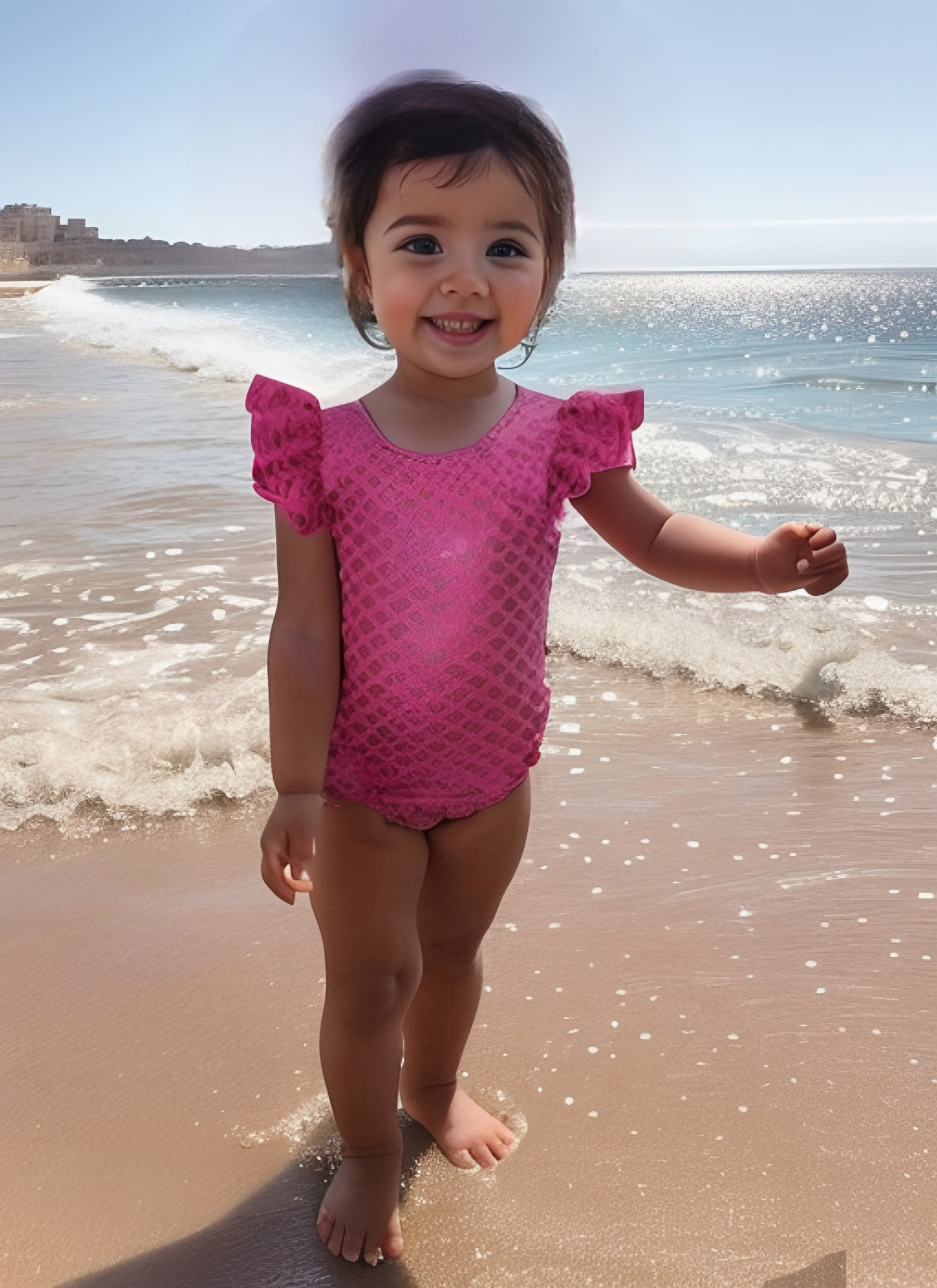 Grossiste Chicaprie - Maillot De Bain Une Pièce Avec Volant Motif Poisson Avec Bonnet Bébé Fille