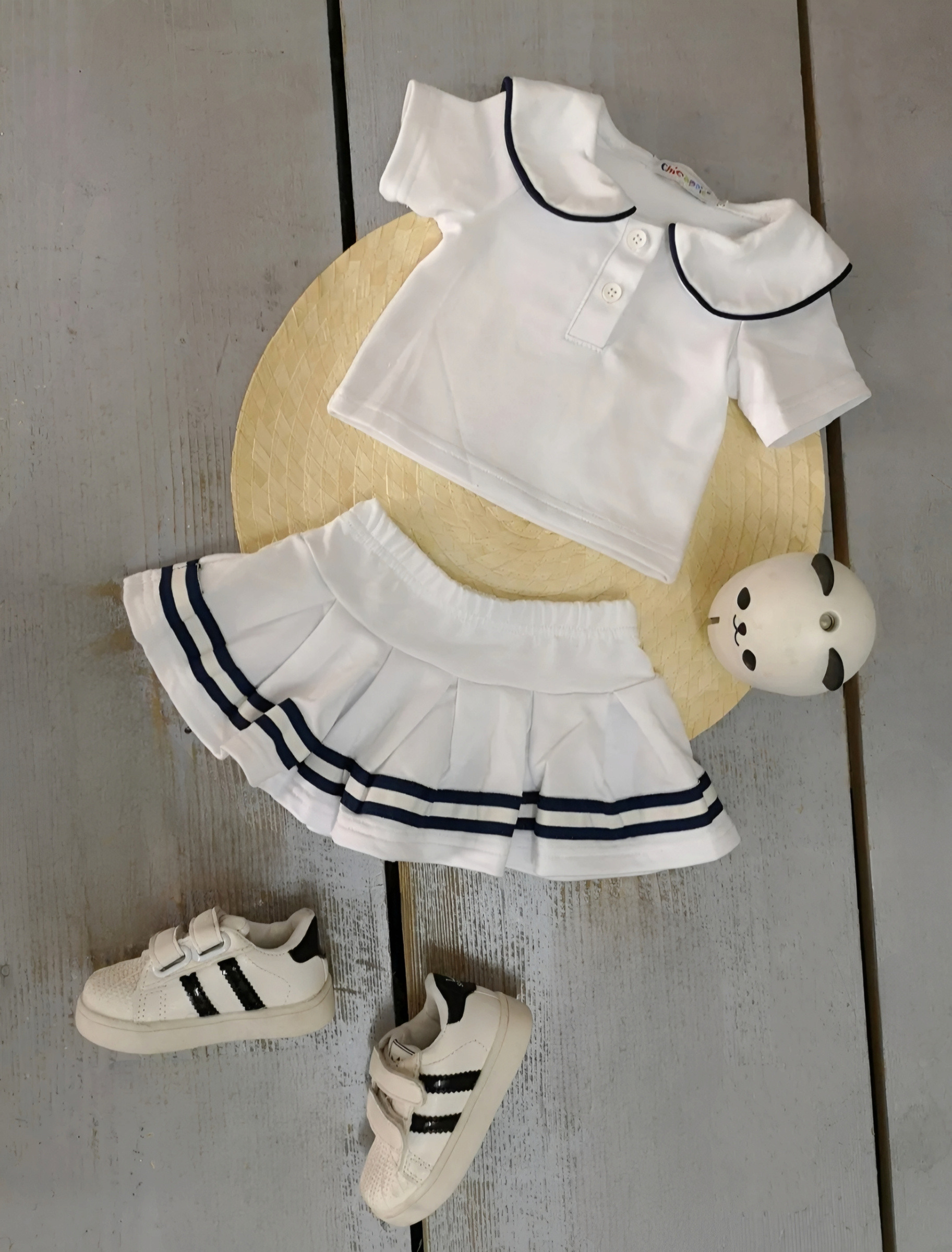 Wholesaler Chicaprie - Sailor collar top and striped skirt nautical outfit for baby girl