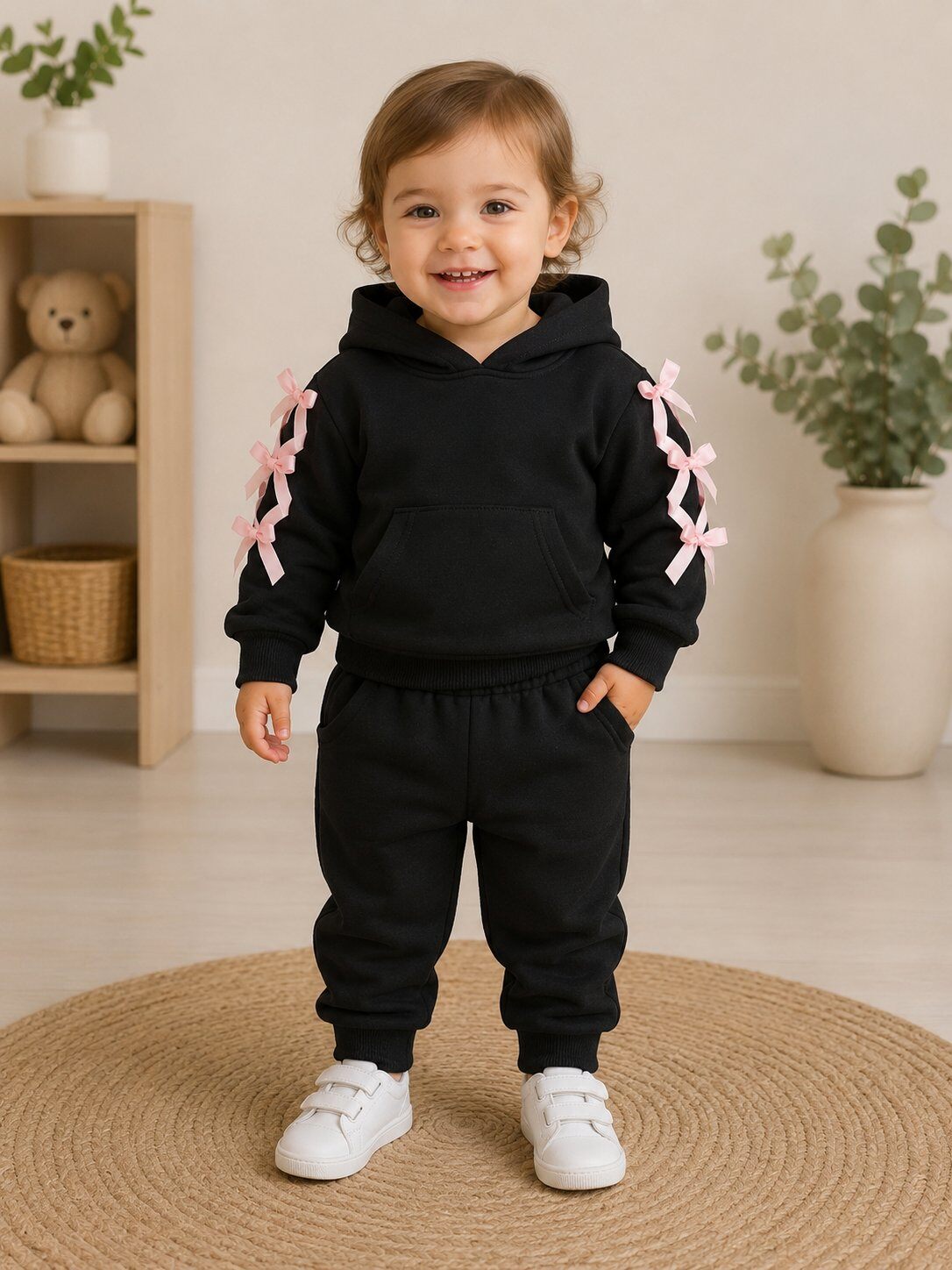 Mayorista Chicaprie - Conjunto Deportivo para Bebé Niña: Sudadera con Capucha y Bolsillo Central y Joggers Sólidos
