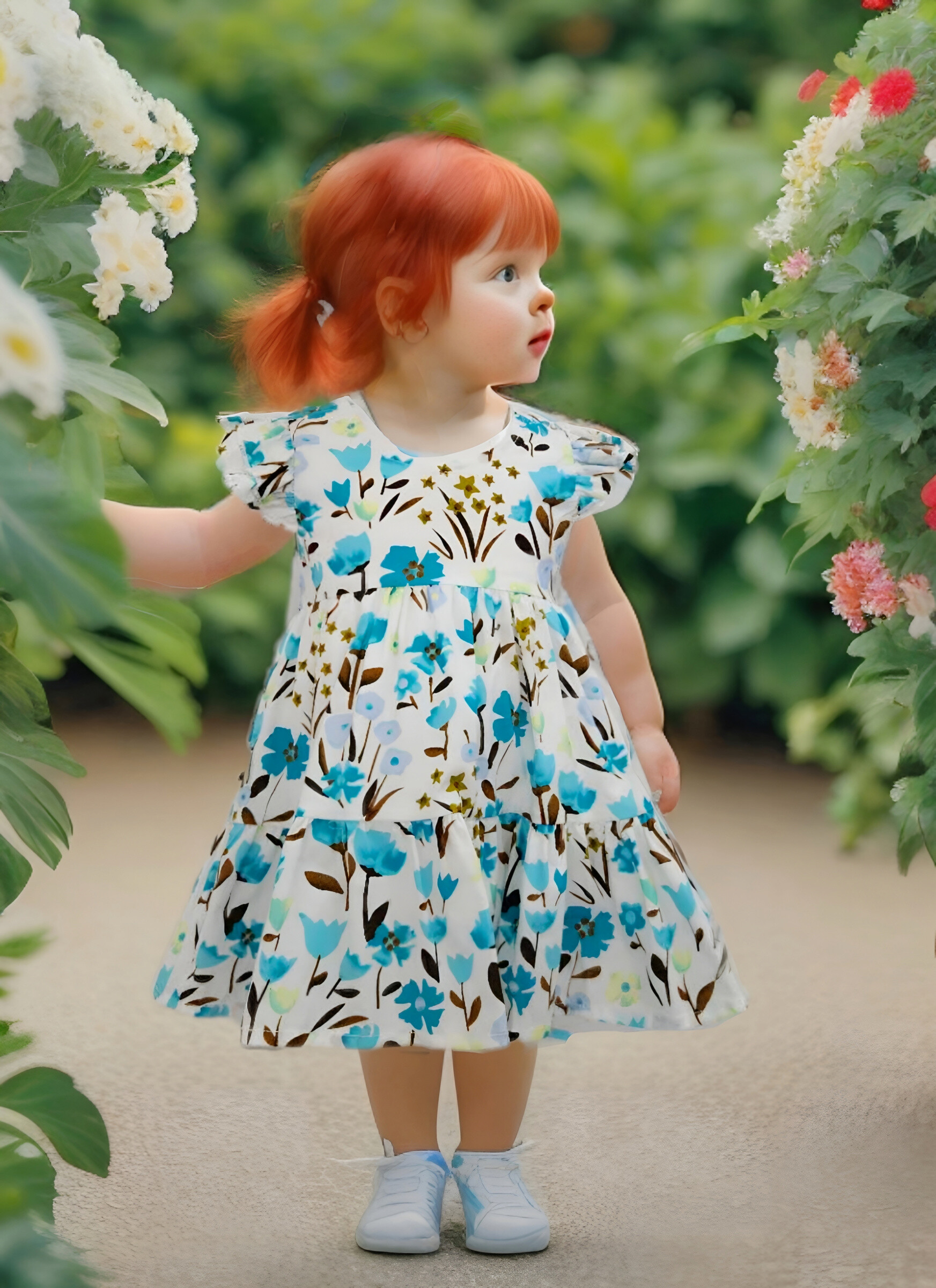 Grossiste Chicaprie - Robe Imprimé Fleurie Avec Legging Uni Et Noeuds Bébé Fille