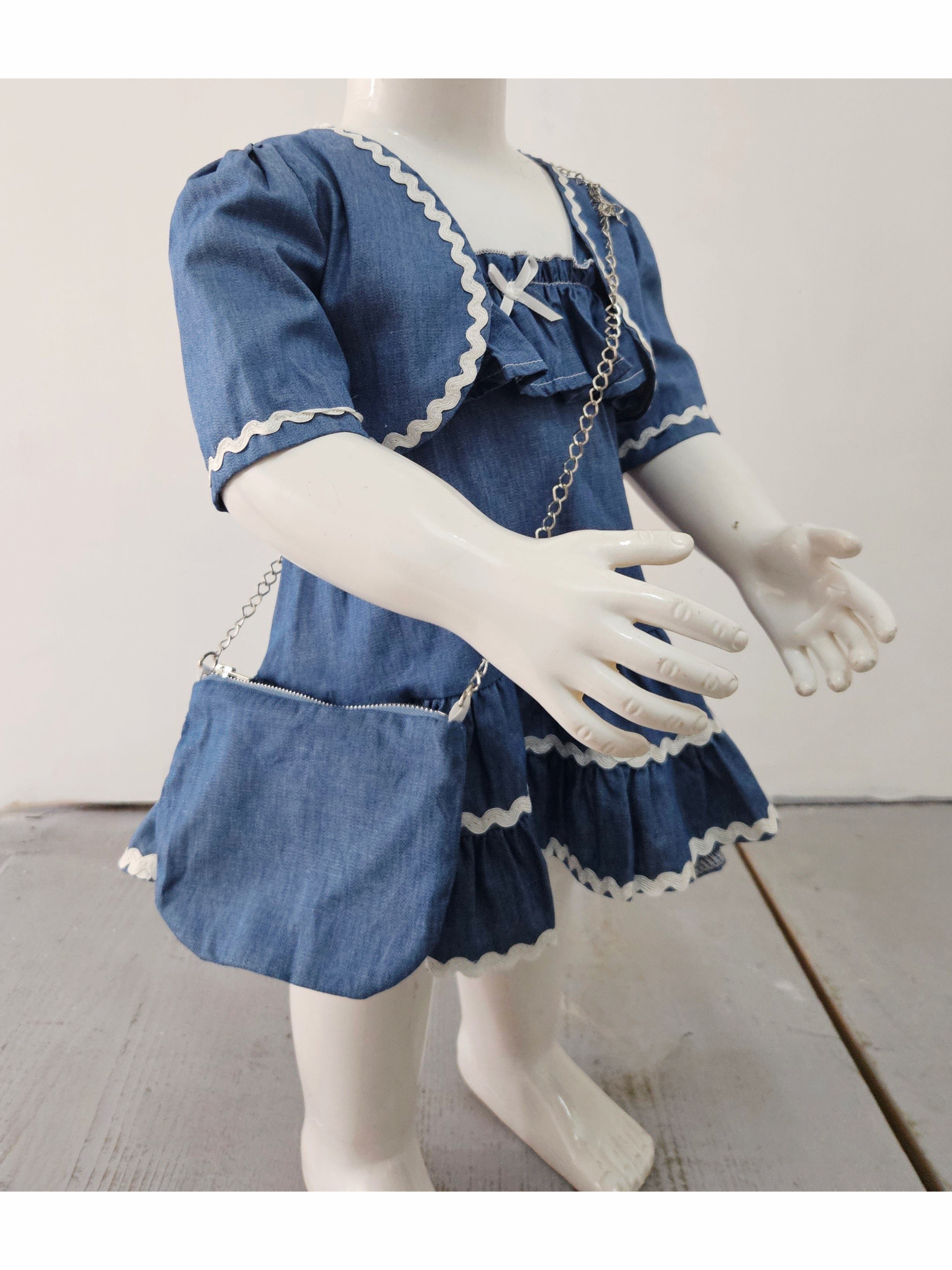 Großhändler Chicaprie - Baby Mädchen Denim-Stil Bolero und Kurzes Kleid Set mit Falten Schleife und Rüschen