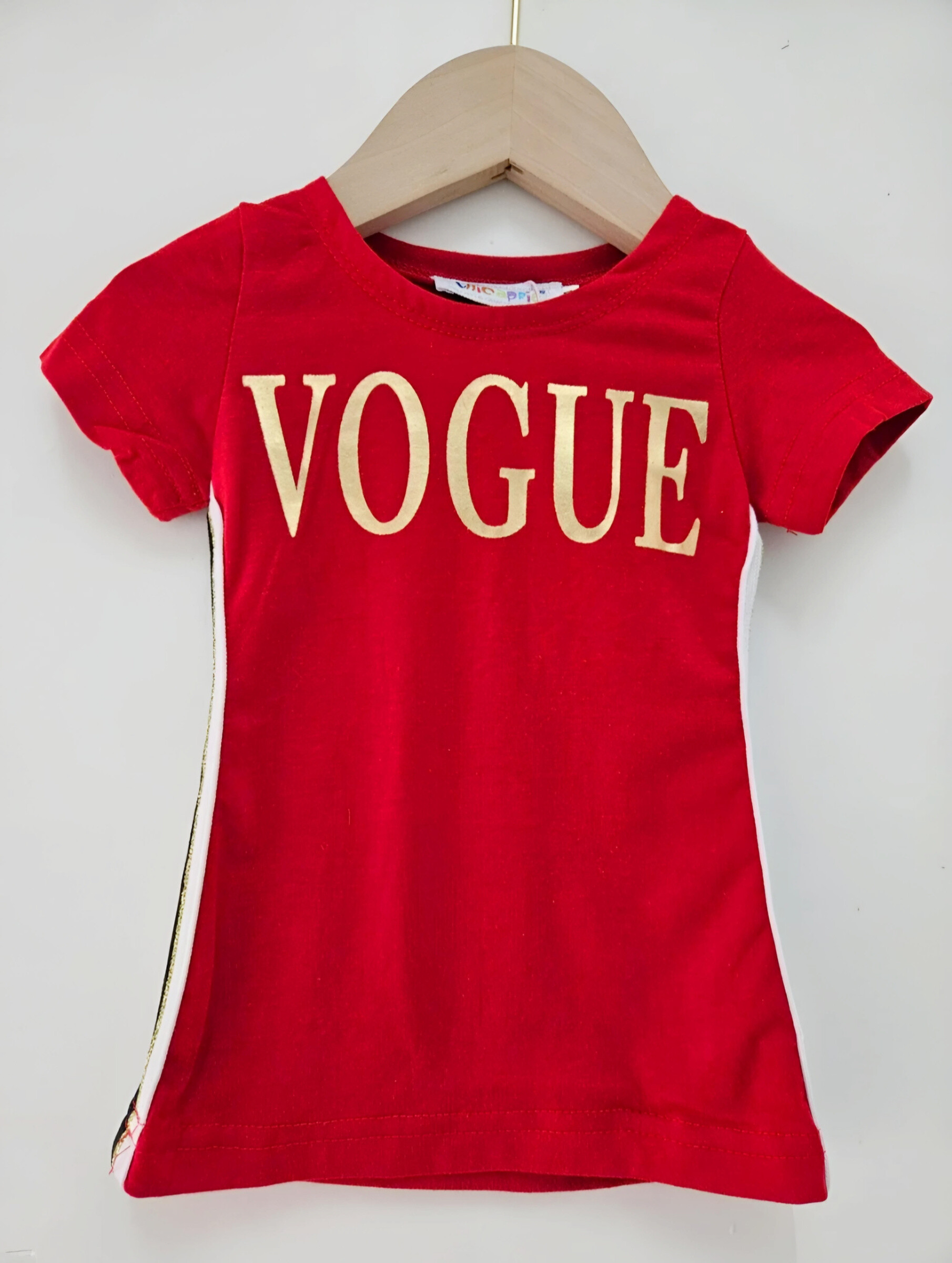 Wholesaler Chicaprie - Plain short dress with stripes and urban collage print for baby girl