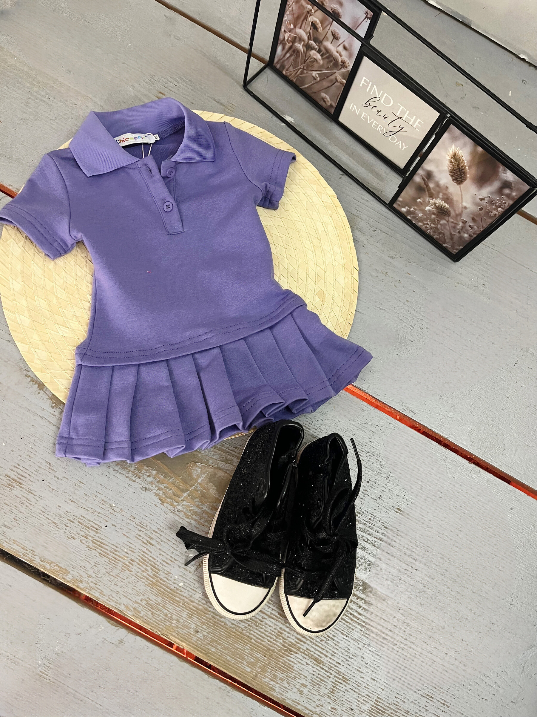 Grossista Chicaprie - Abito Corto Piegato Unito Stile Sportivo Tennis Maniche Corte Bambina