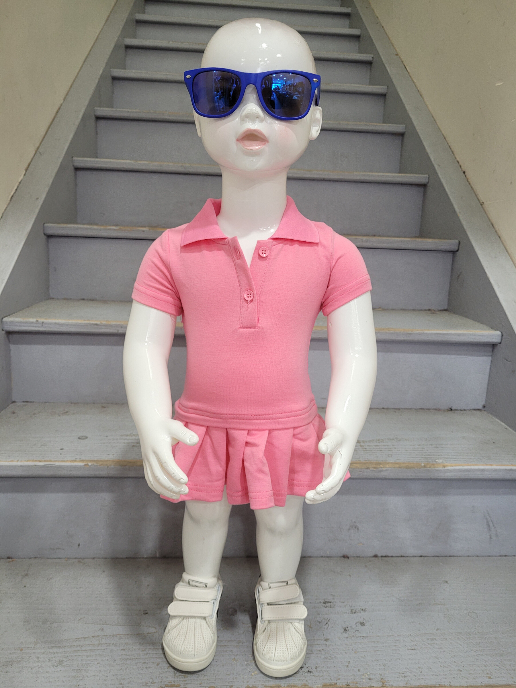Großhändler Chicaprie - Kurzes Plissiertes Einfarbiges Sportliches Tennis-Kleid Mit Kurzen Ärmeln Für Baby Mädchen