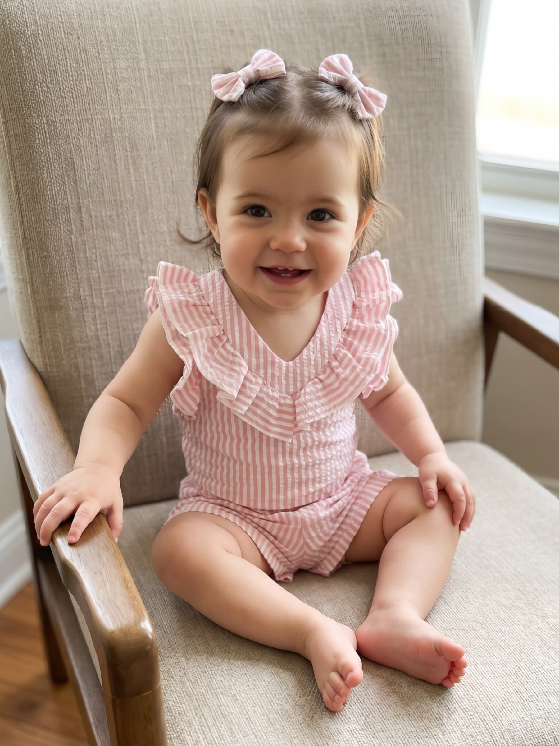 Grossiste Chicaprie - Ensemble Top Sans Manche Avec Volant Et Short Imprimé Rayures Bébé Fille