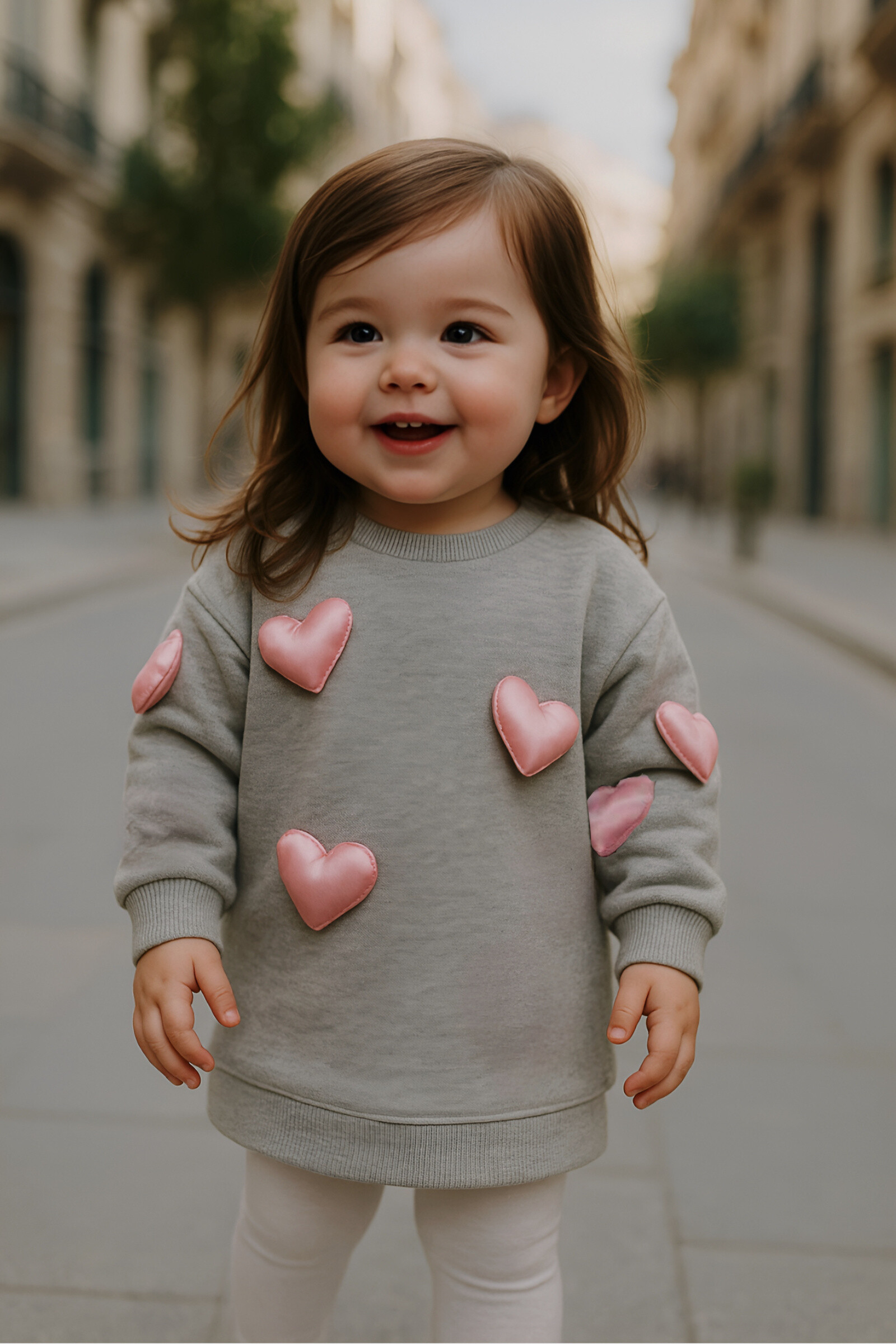 Wholesaler Chicaprie - Long Sleeve Sweater with Embossed Hearts Urban Chic Baby Girl