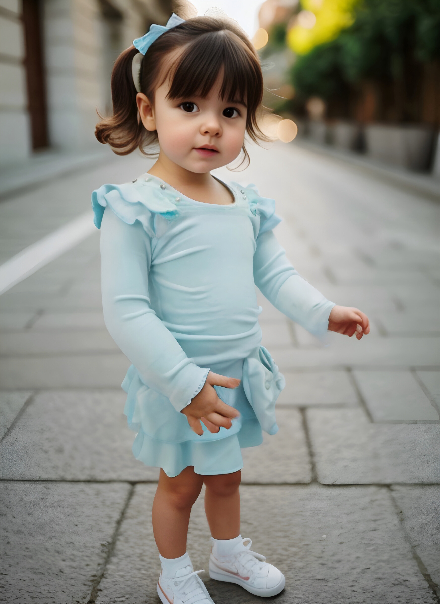 Grossiste Chicaprie - Ensemble Top Avec Perles Et Jupe Courte Volants Avec Gros Noeud Velours Uni Bébé Fille