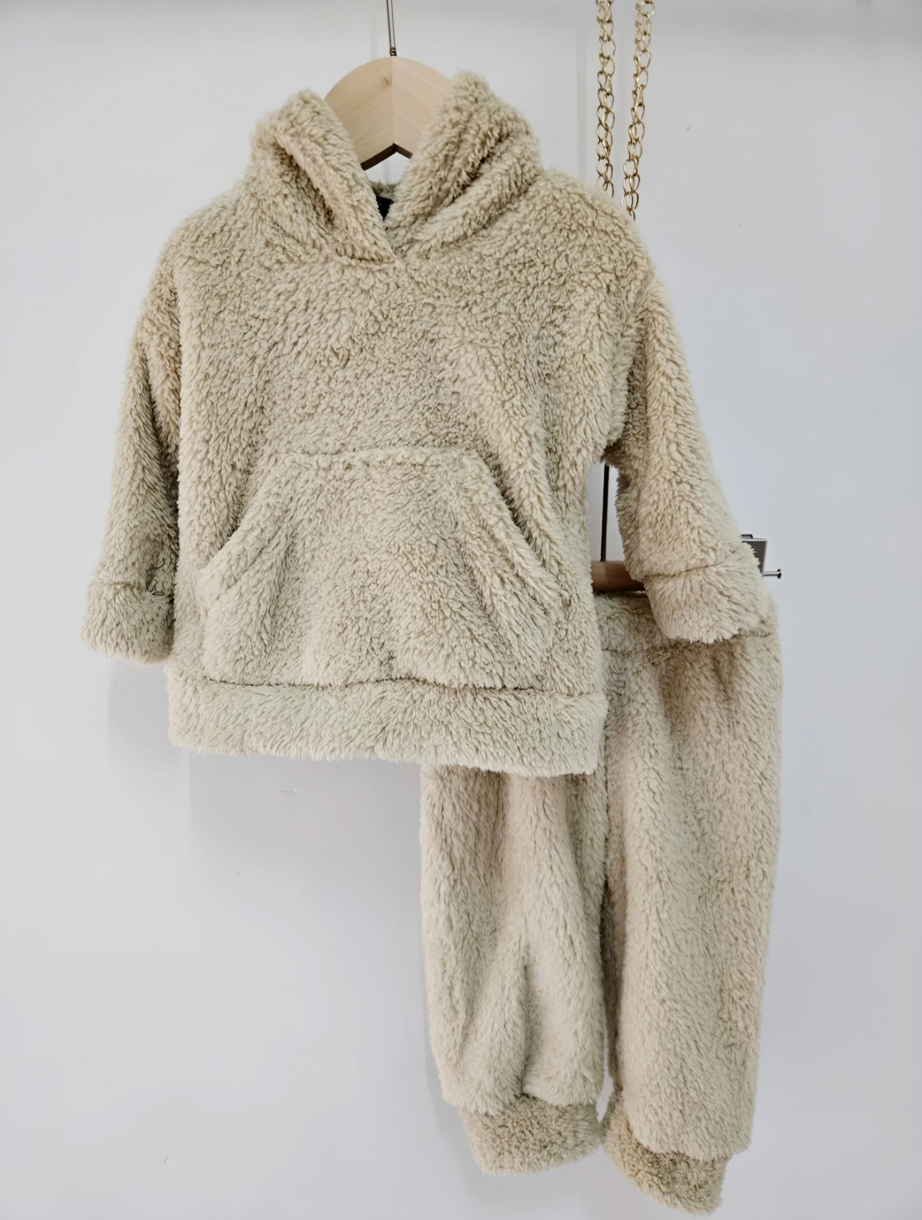 Mayorista Chicaprie - Conjunto unisex para bebé de sudadera con capucha y bolsillo central y pantalón de jogging de piel sintética acogedora