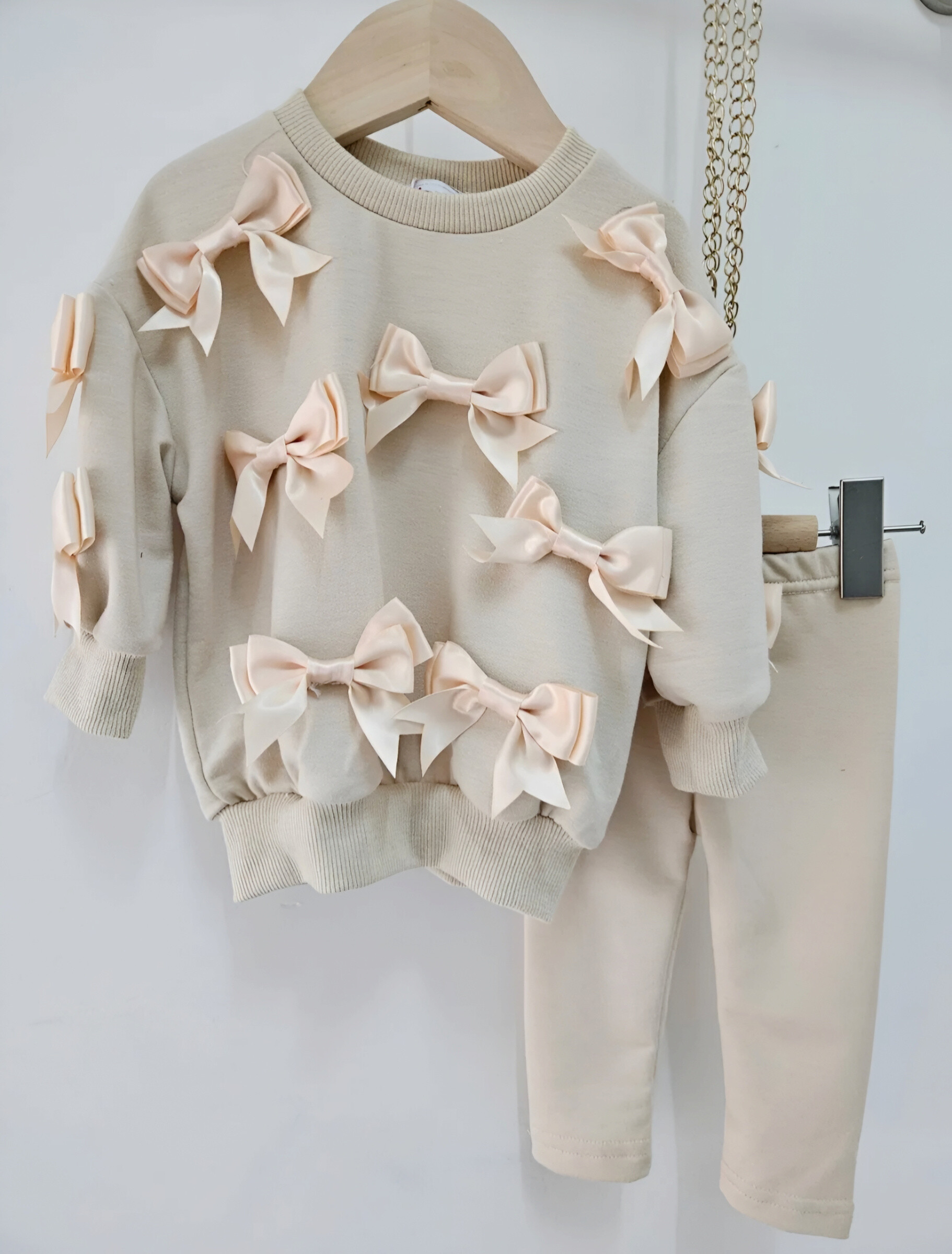Mayorista Chicaprie - Conjunto Sudadera Top de Manga Larga con Lazos y Pantalón de Chándal Liso Bebé Niña Deporte