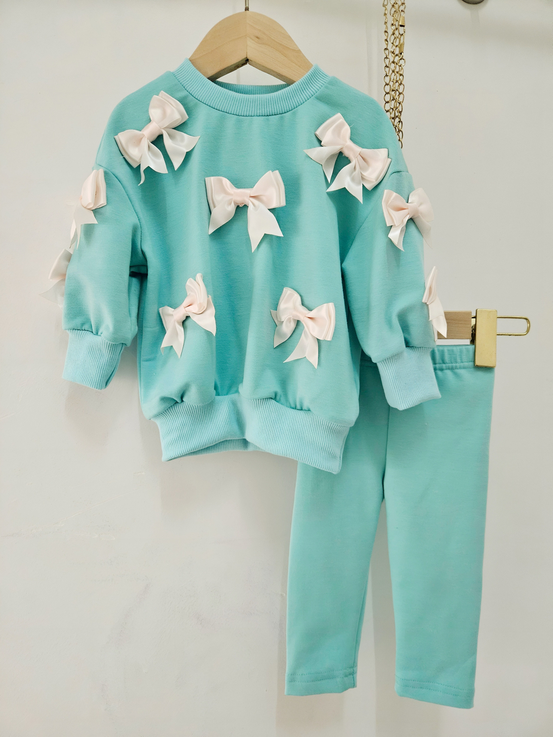 Wholesaler Chicaprie - Set Sweatshirt Long Sleeve Top With Bows And Plain Jogging Baby Girl Sport