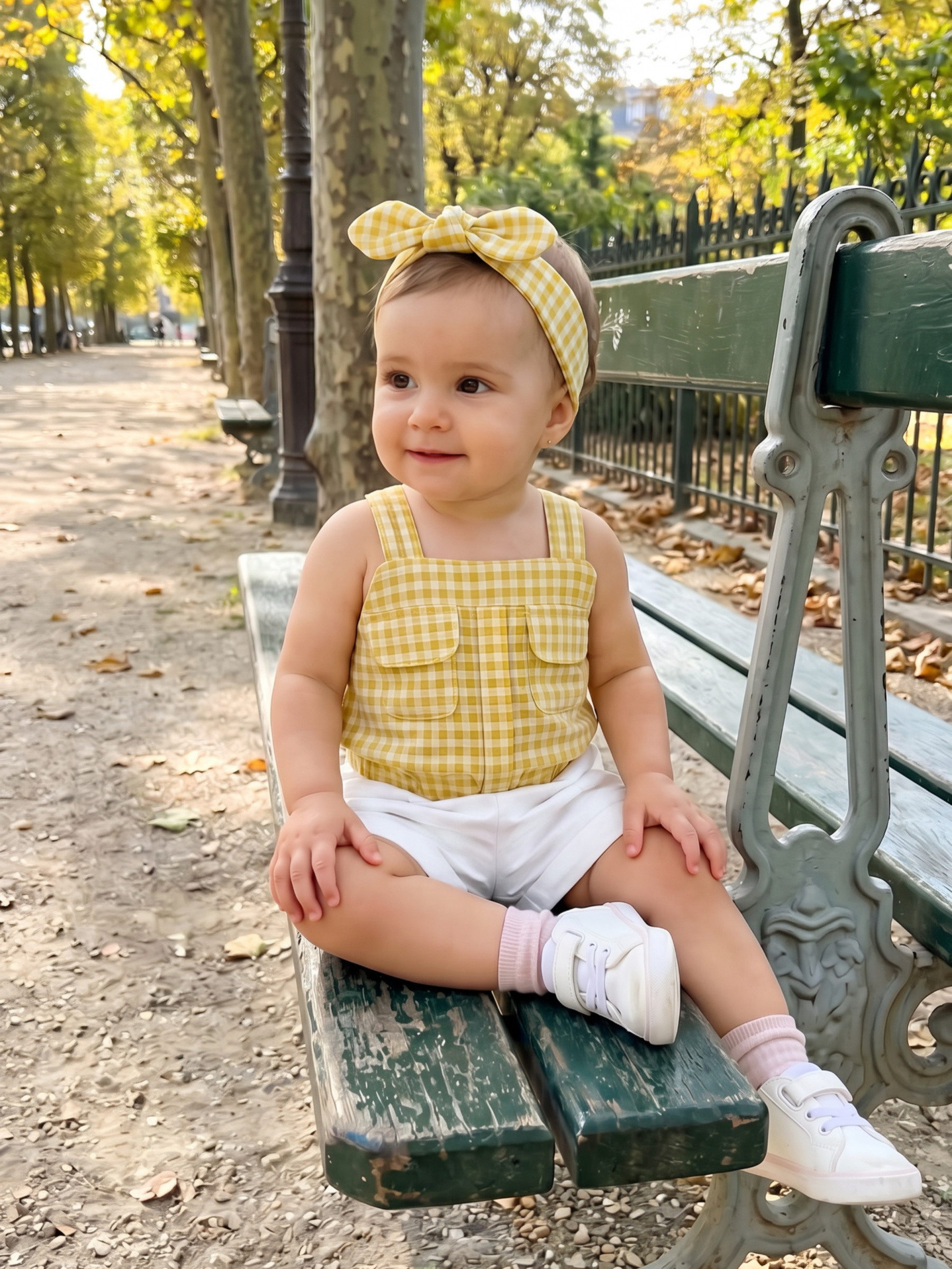 Großhändler Chicaprie - Baby-Mädchen Set mit Karierter Top mit Breiten Trägern, Einfarbigen Shorts und Geknotetem Stirnband