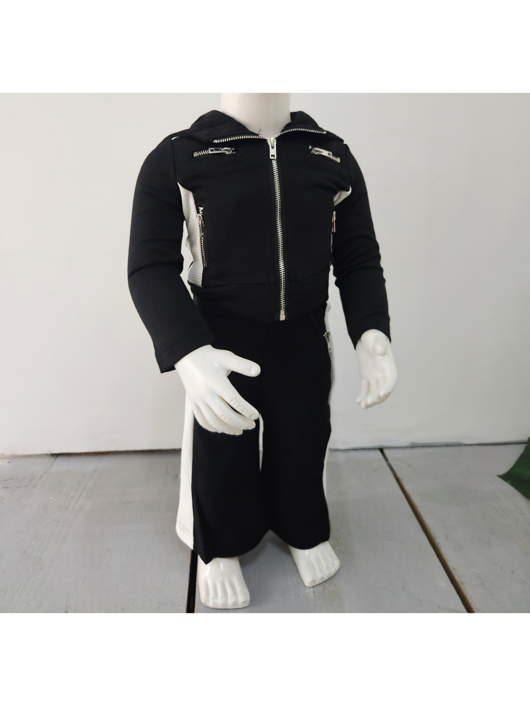 Großhändler Chicaprie - Retro-Sport-Stil Zweifarbiger Kapuzenjacke und Jogginghose Set für Baby Mädchen