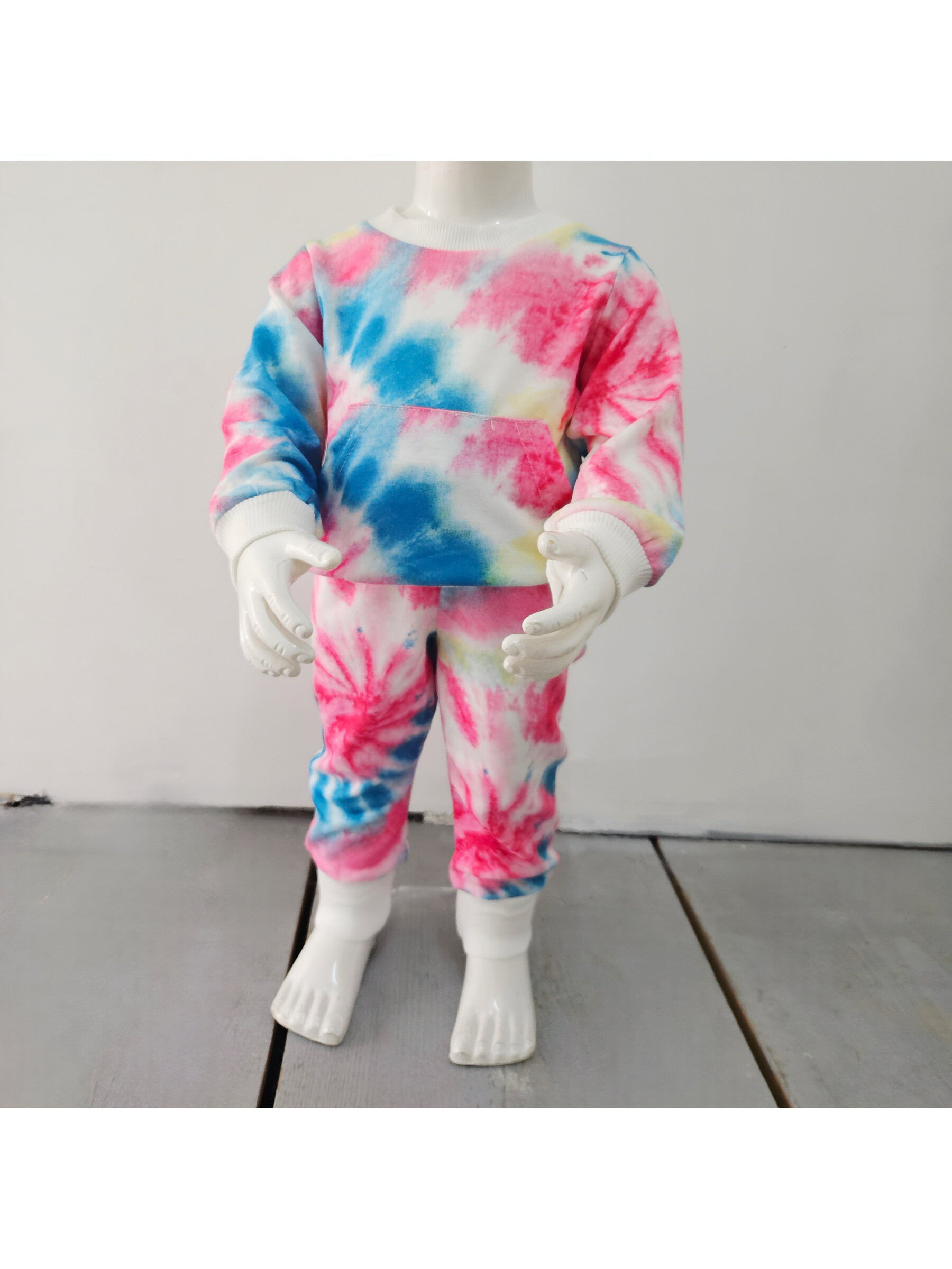 Mayorista Chicaprie - Conjunto de sudadera de manga larga con bolsillo central y jogging multicolor para bebé niña urbana