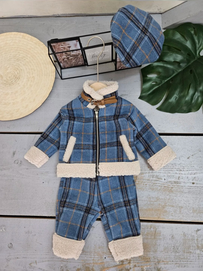 Wholesaler Chicaprie - Moumoute Baby Boy Checked Jacket And Trousers Set