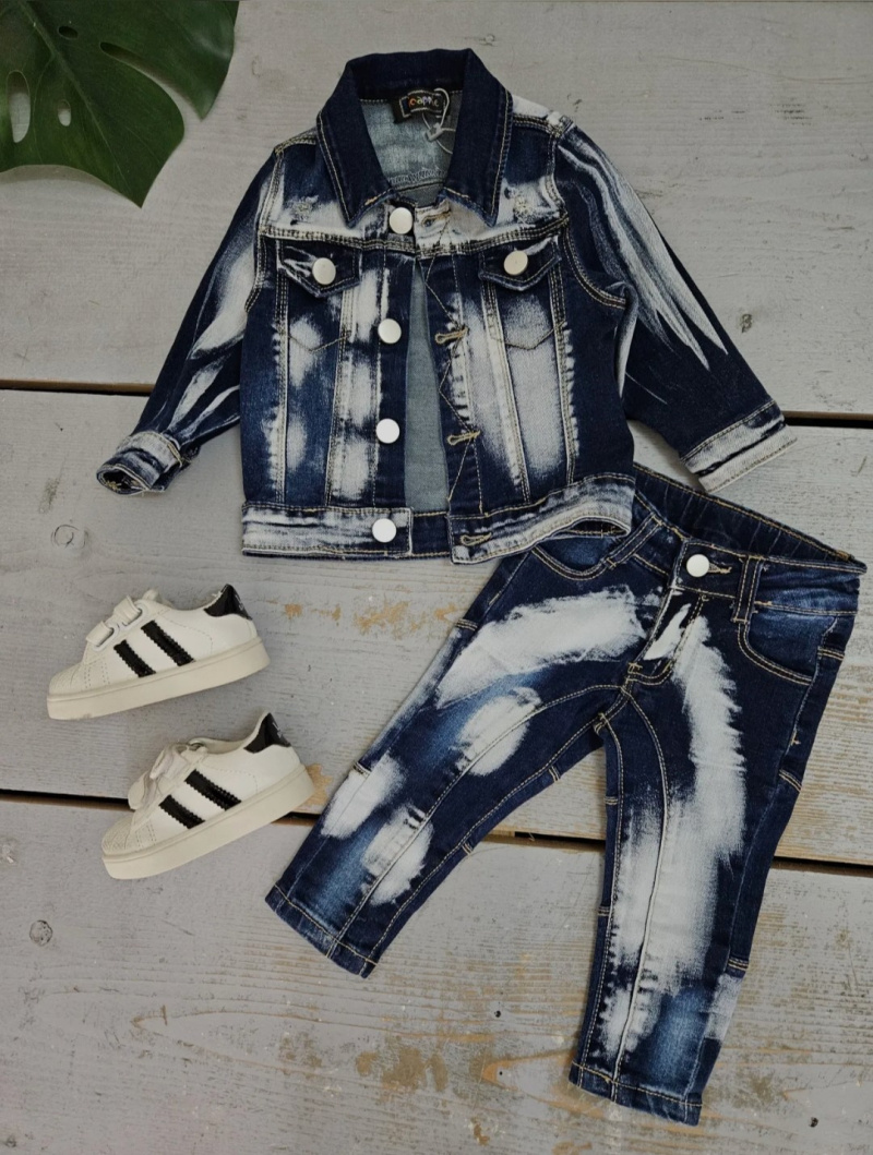 Wholesaler Chicaprie - Baby Boy's Stylish Faded Jacket And Jeans Set