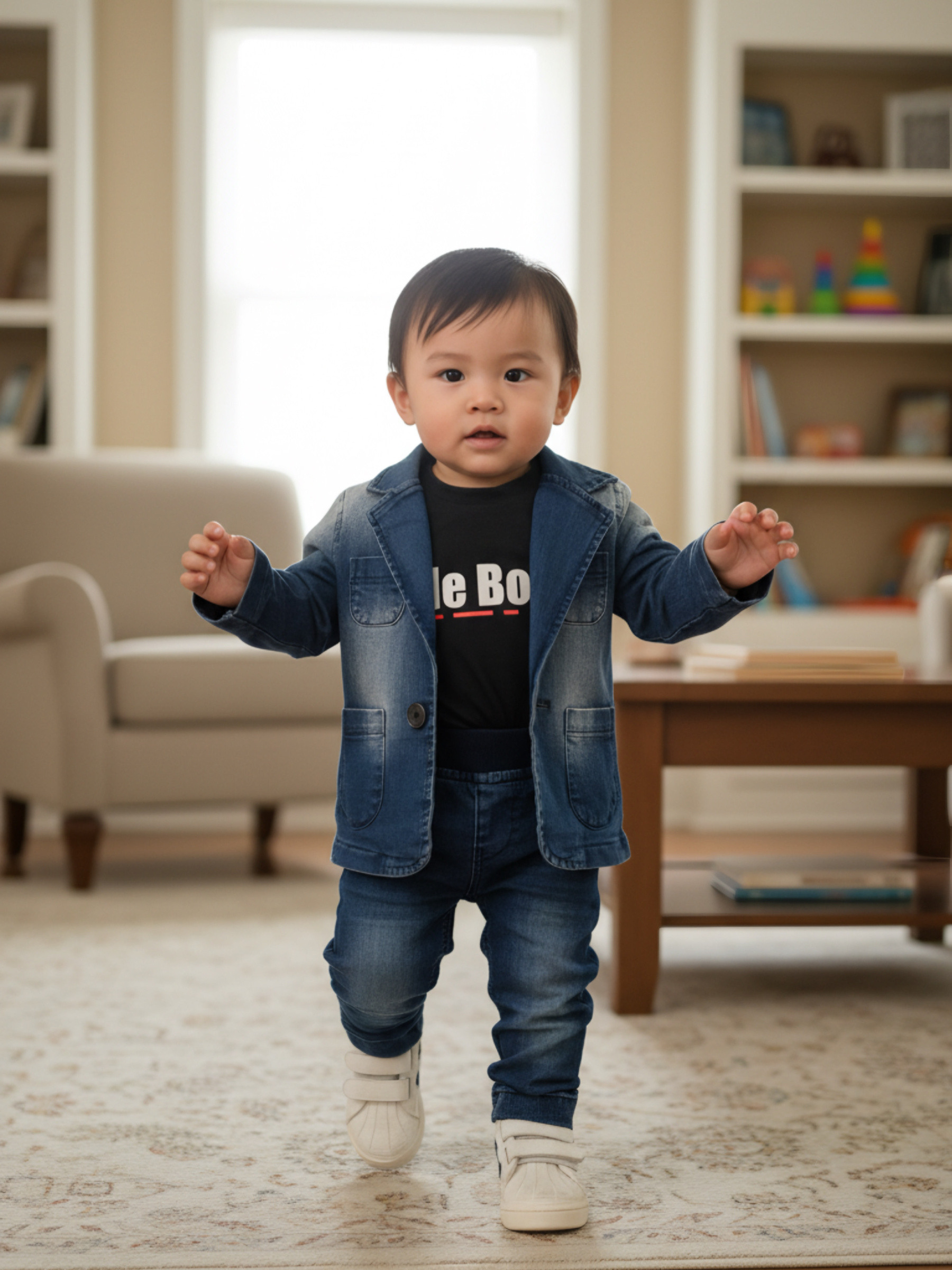 Grossiste Chicaprie - Ensemble Veste Et Pantalon Denim Avec Tee-Shirt Uni Urbain Streetwear Bébé Garçon