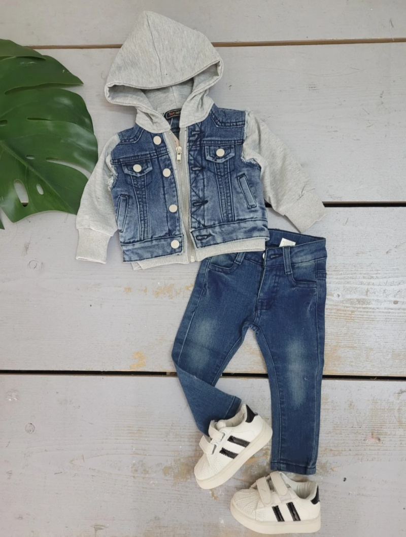 Großhändler Chicaprie - Zweiteiliges Kapuzenpullover- und Jeans-Set mit urbanen Streetwear-Hosen für Babyjungen