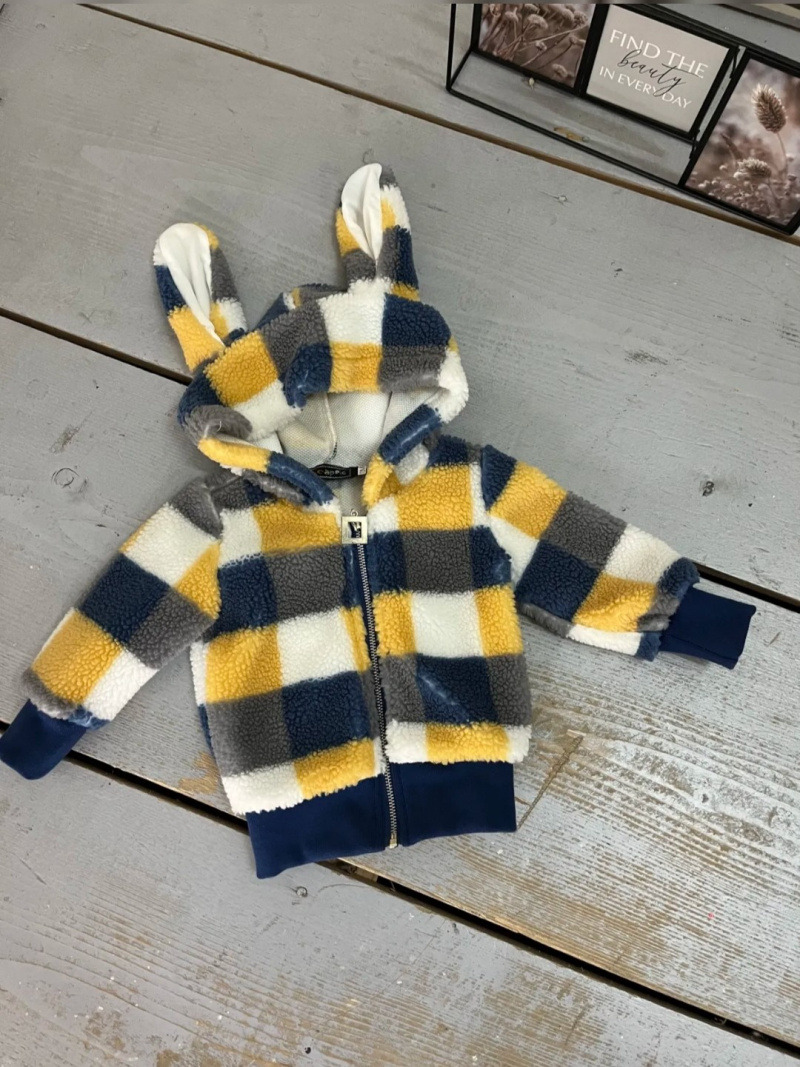 Grossiste Chicaprie - Veste Sweat A Capuche Carreaux Urbain Zip Lapin Moumoute Bébé Garçon