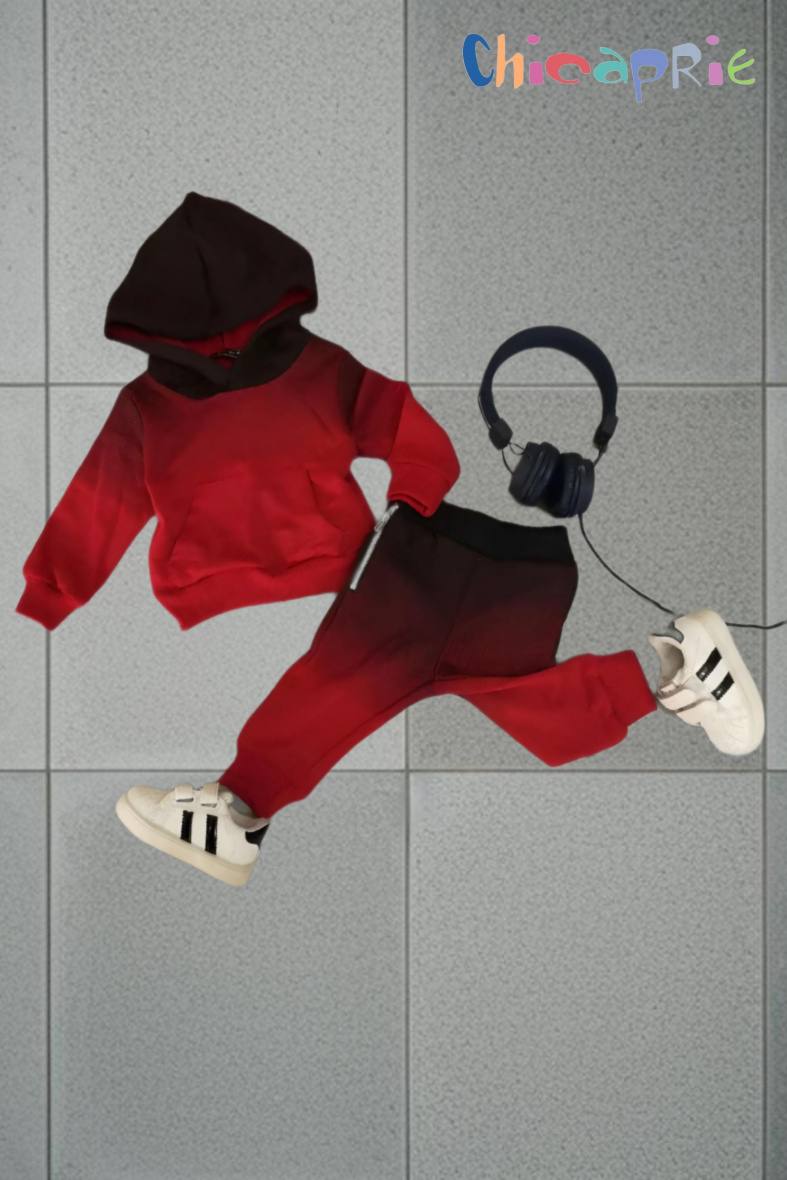 Wholesaler Chicaprie - Baby boy's two-tone gradient sport tracksuit set with hooded sweatshirt and jogging pants