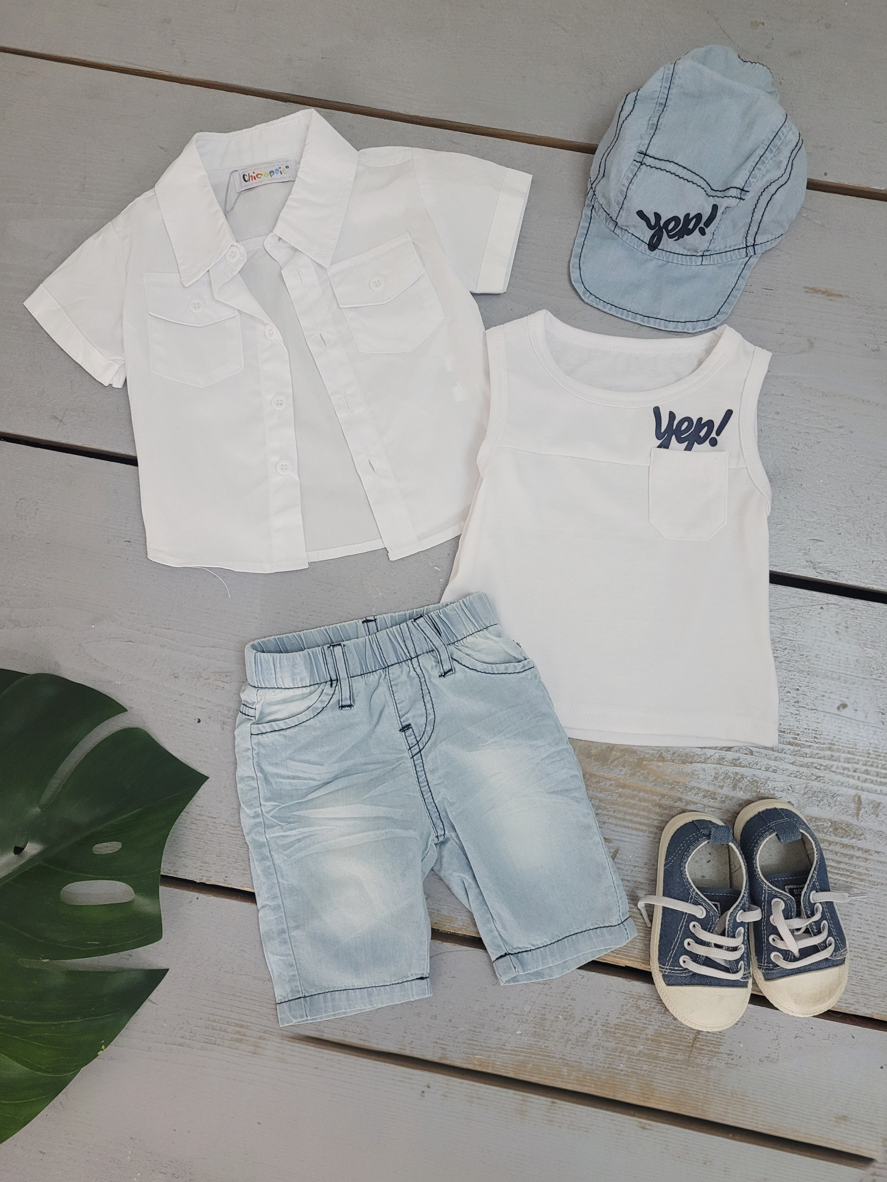 Großhändler Chicaprie - Set aus schlichtem Hemd, verkürzter Hose, Jeans und Mütze für Baby-Jungen