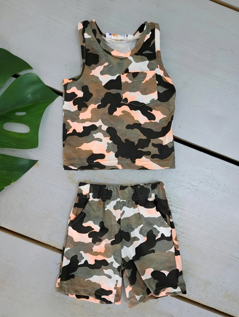 Grossiste Chicaprie - Ensemble Top Et Short Camouflage Bébé Garçon