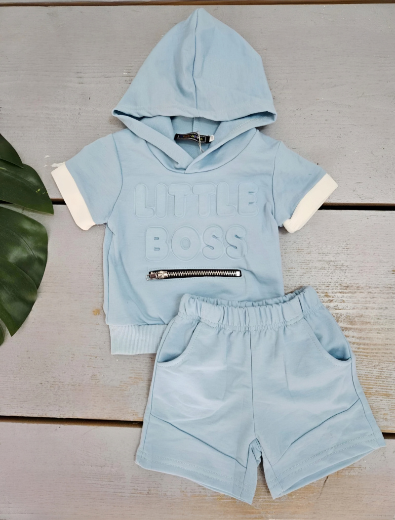 Großhändler Chicaprie - Set aus kurzärmeligem Sweatshirt und einfarbigen Shorts für Babys