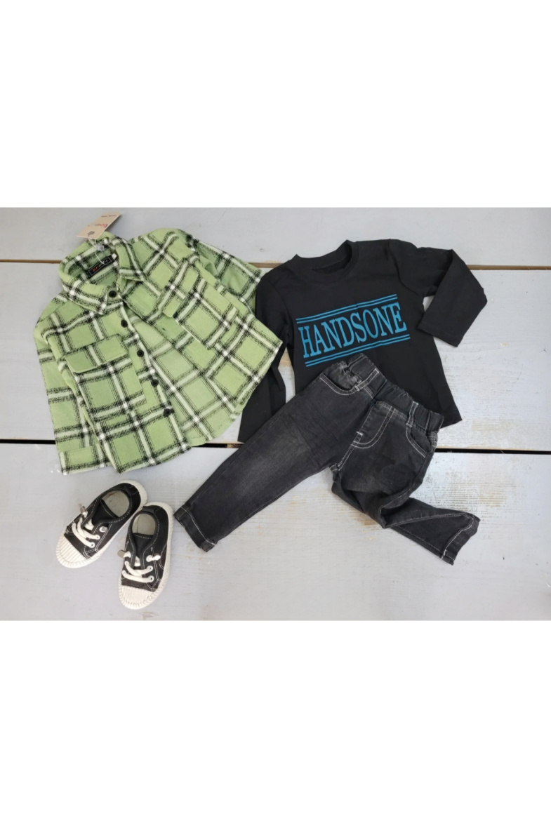 Großhändler Chicaprie - Set aus kariertem Hemd, T-Shirt und Jeans für Baby-Jungen