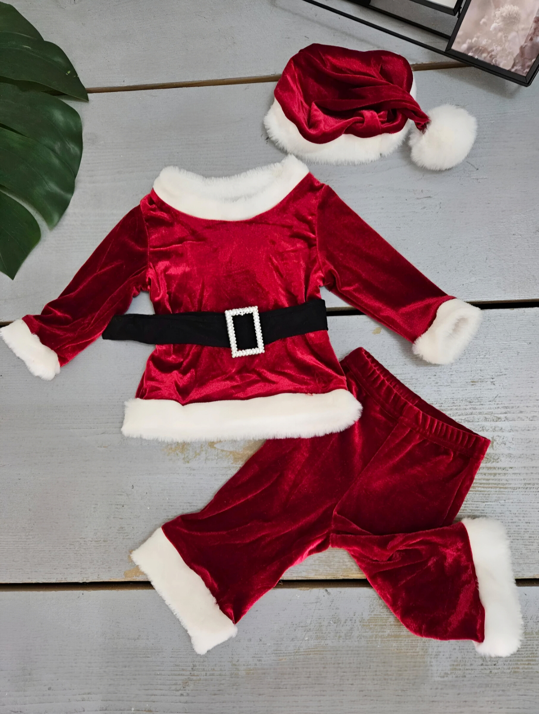 Wholesaler Chicaprie - Baby Boy Christmas Party Faux Fur Velvet Top And Pants Set