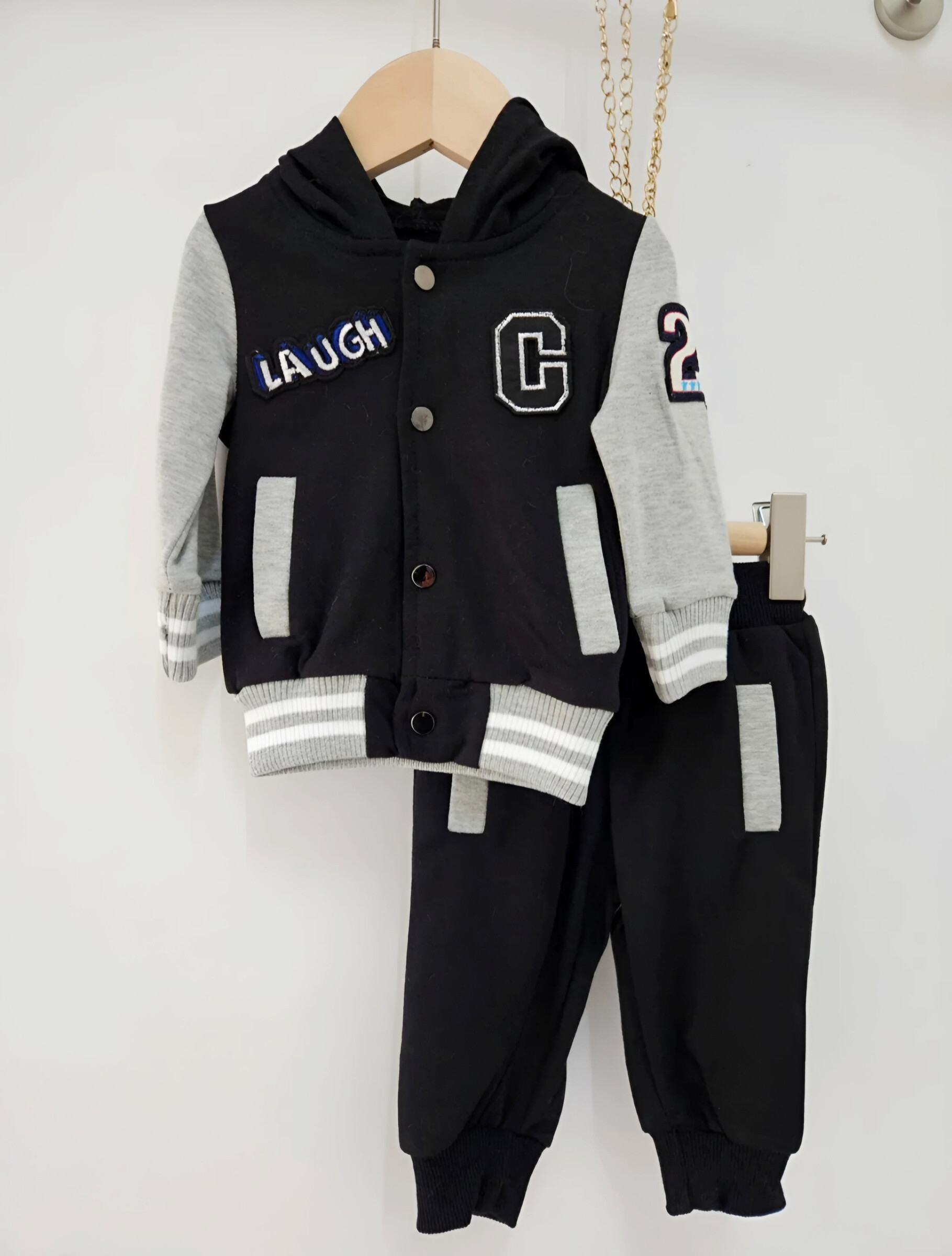 Mayorista Chicaprie - Conjunto de sudadera con capucha para bebé, chaleco deportivo con parches deportivos estilo vieja escuela