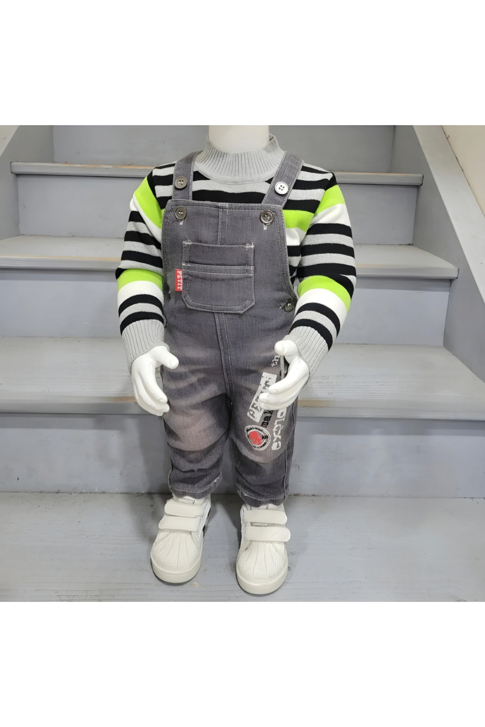 Grossista Chicaprie - Set di jeans e tuta in maglione a righe urbane per neonato