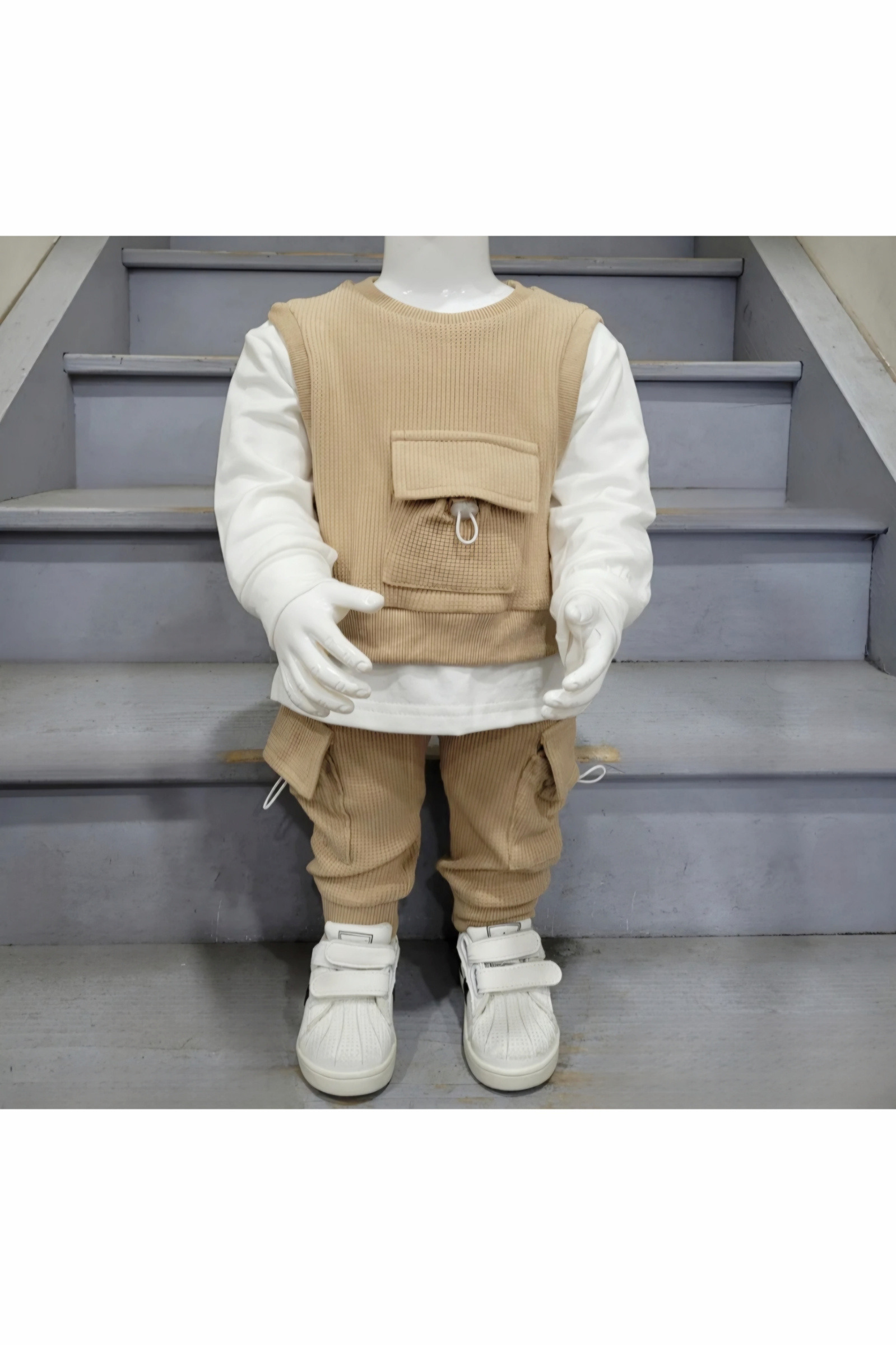 Grossiste Chicaprie - Ensemble Pull Bi Matière Uni Et Texturé Et Pantalon Sport Confort Bébé Garçon