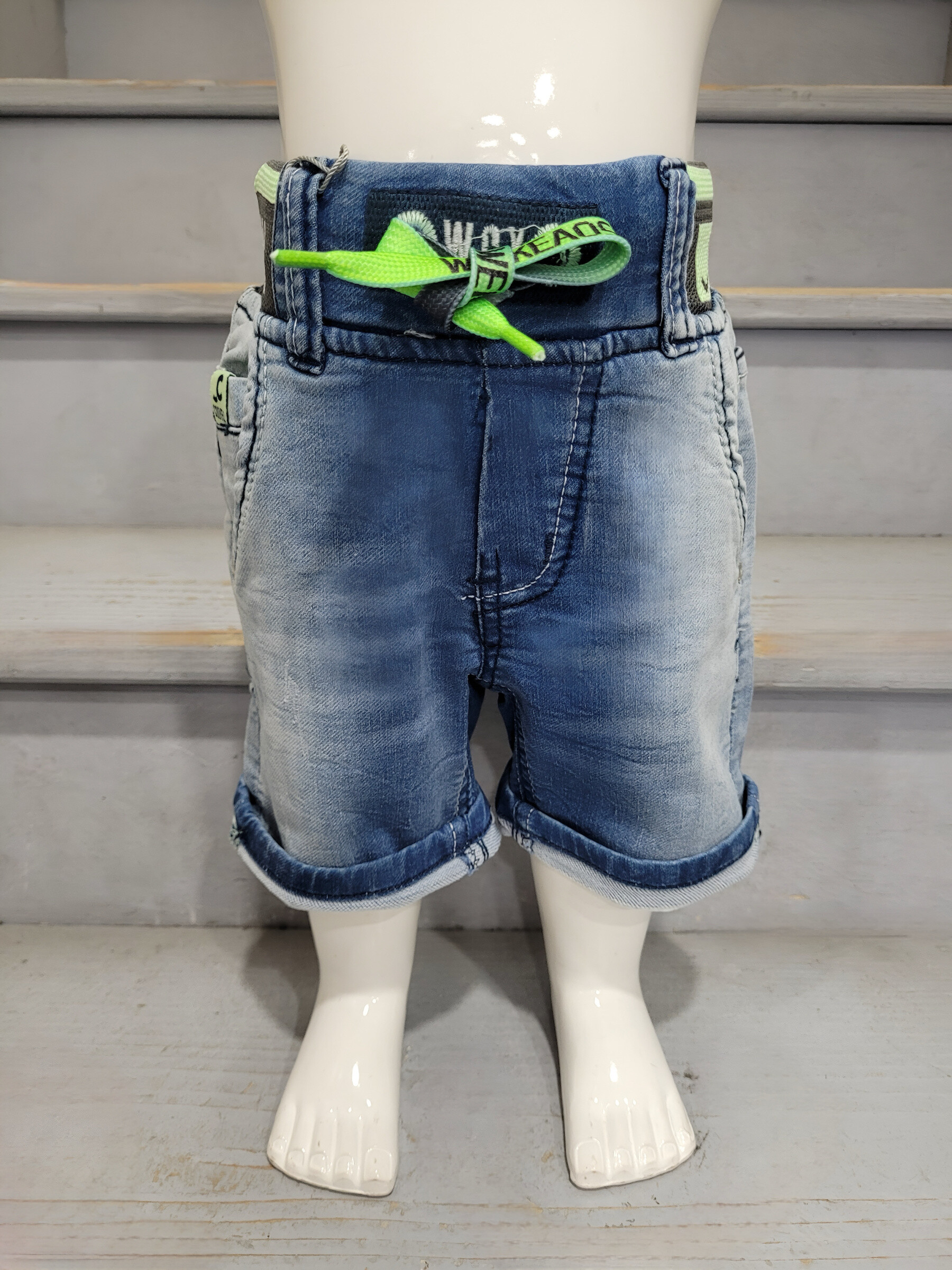 Großhändler Chicaprie - Urbane Jeans-Bermudashorts mit Taschen und Kordelzug für Babys