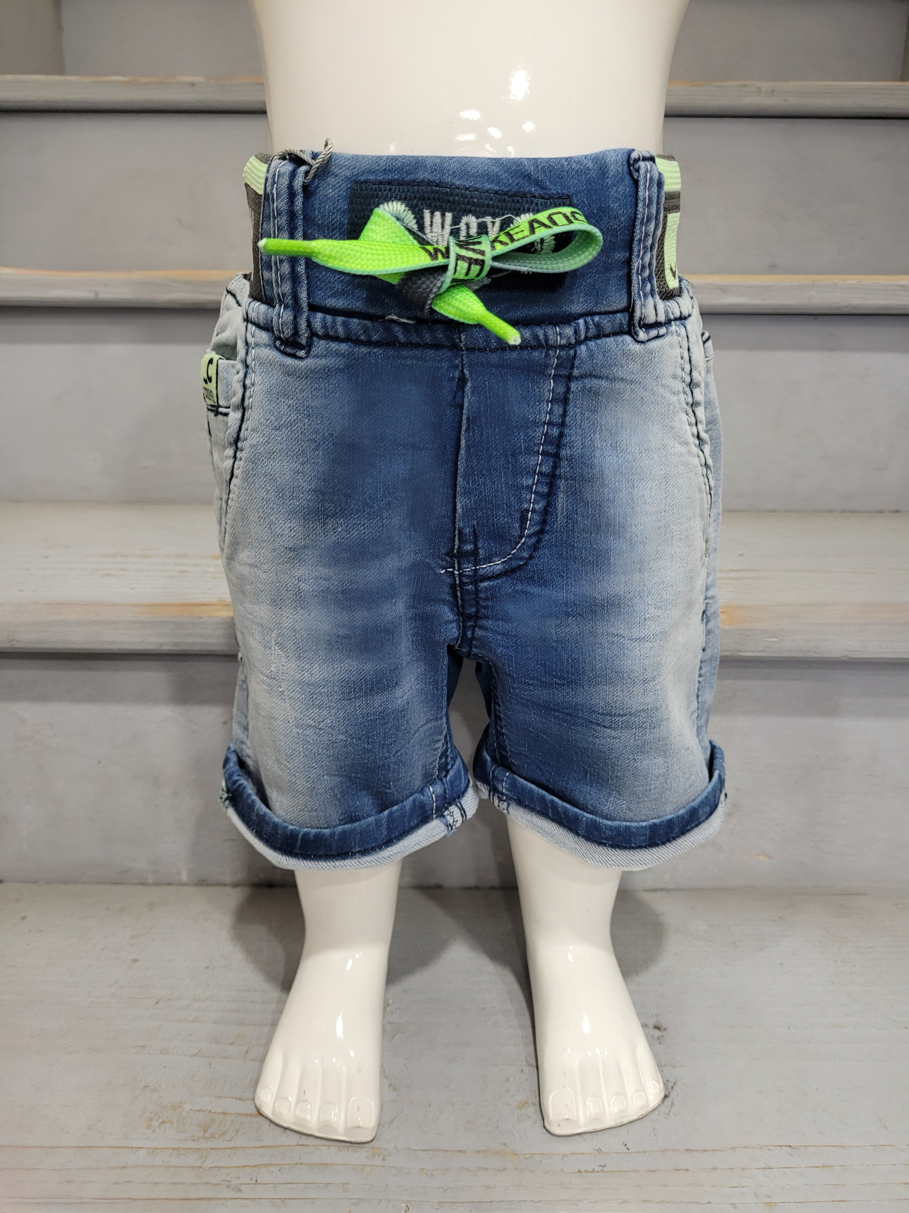 Grossiste Chicaprie - Short Bermuda Jeans Urbain Avec Poches A Lacet Bébé Garçon