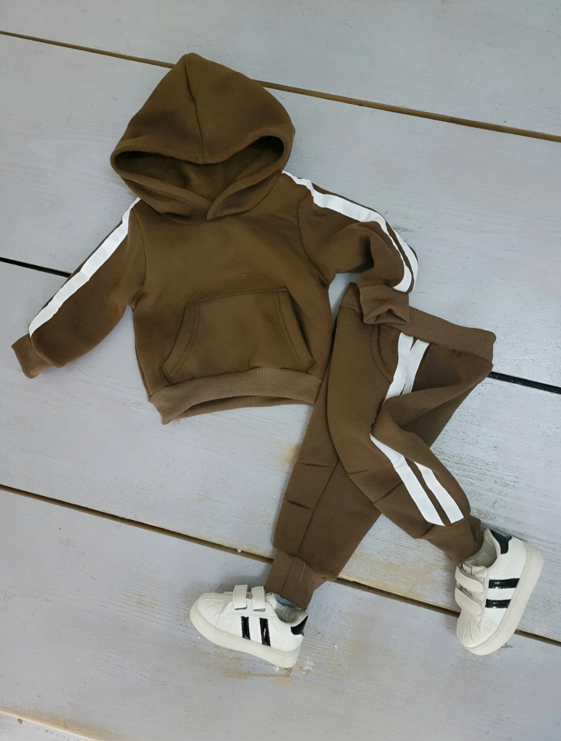 Mayorista Chicaprie - Conjunto deportivo para bebé unisex con sudadera con capucha y pantalones de chándal con bandas