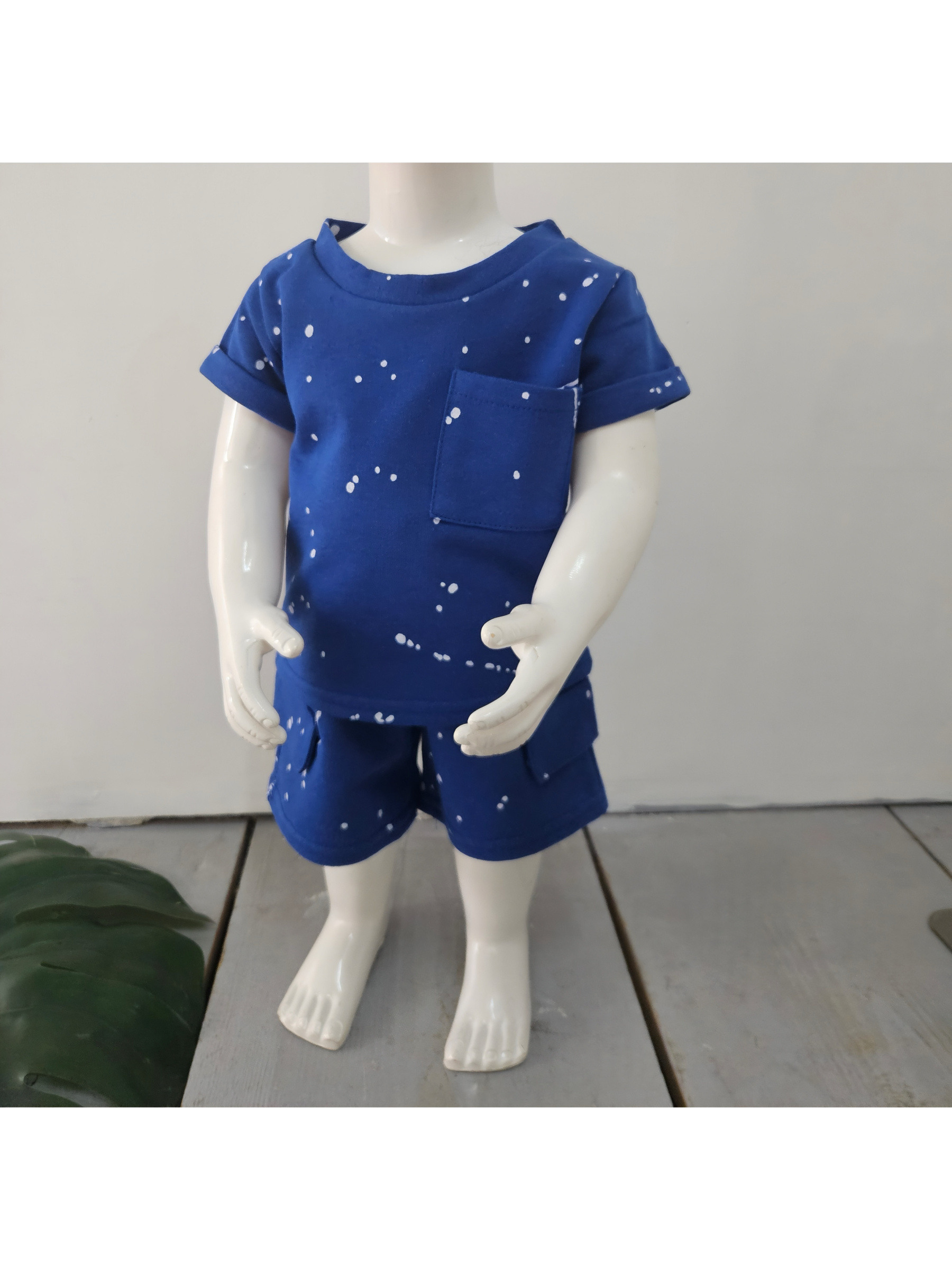 Grossiste Chicaprie - Ensemble Tee-Shirt Et Short Uni Avec Tâches Style Peinture Urbain Bébé Garçon