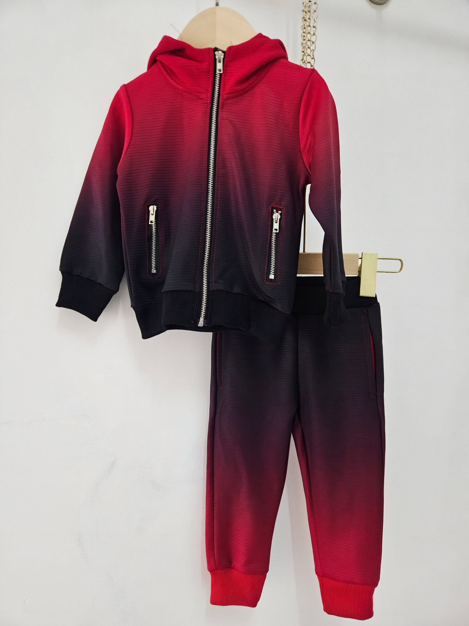 Wholesaler Chicaprie - Baby Boy's Zipped Hooded Sweatshirt and Gradient Jogging Bottoms Set