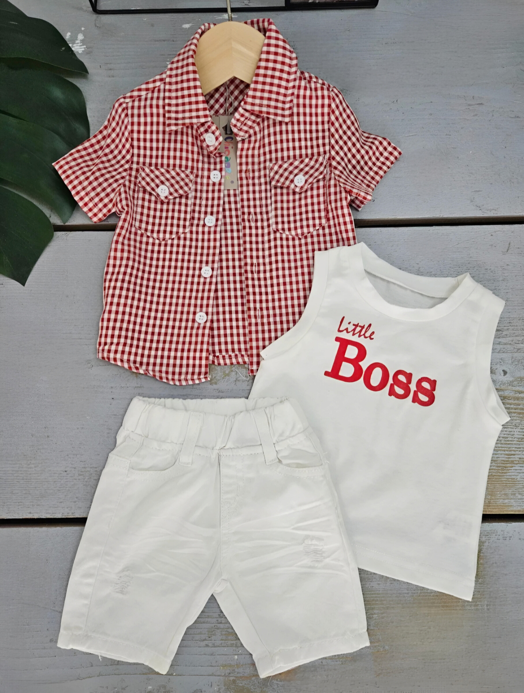 Mayorista Chicaprie - Conjunto de playa para bebé niño con camisa a cuadros y pantalón corto liso