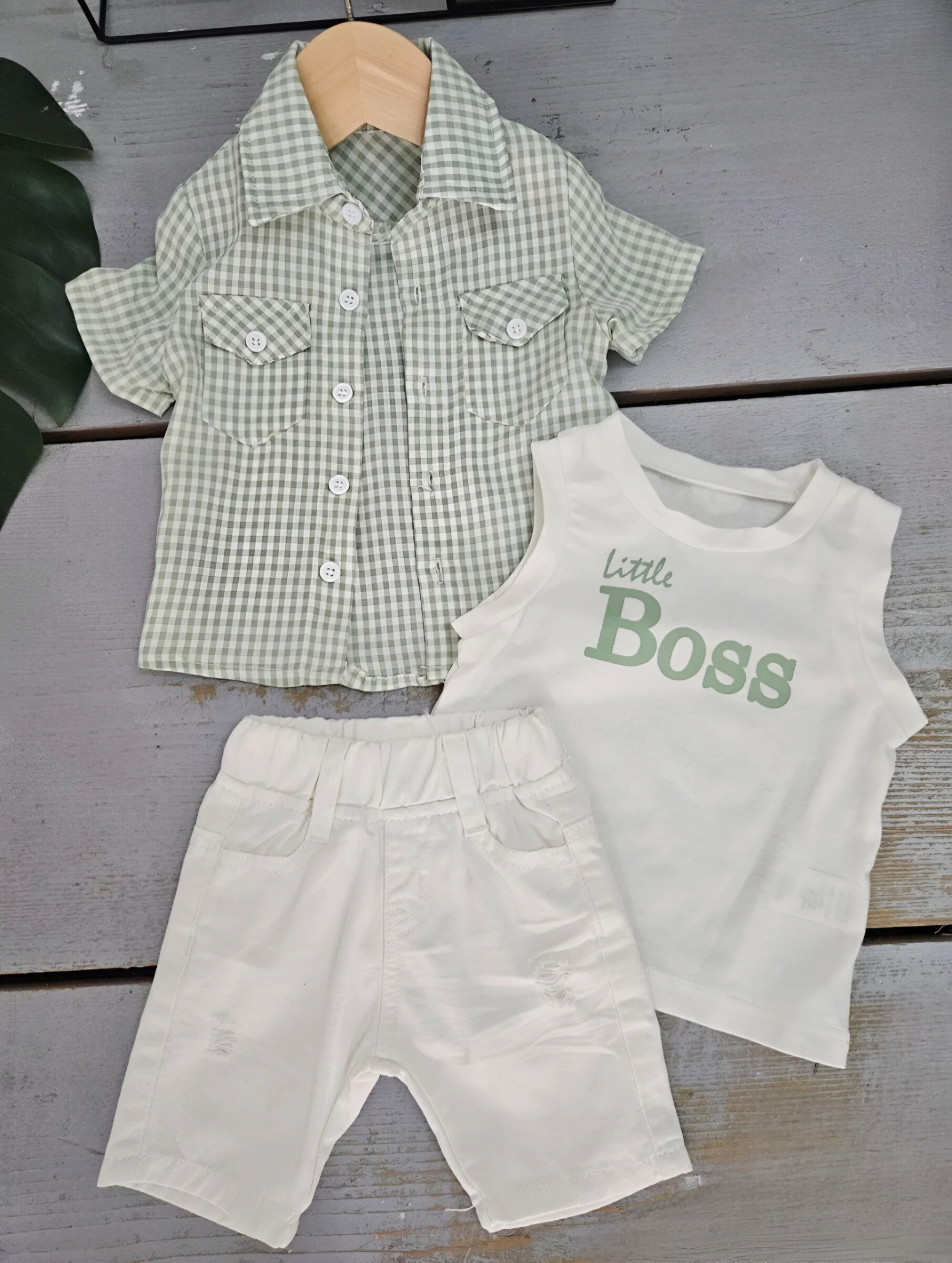 Mayorista Chicaprie - Conjunto de playa para bebé niño con camisa a cuadros y pantalón corto liso