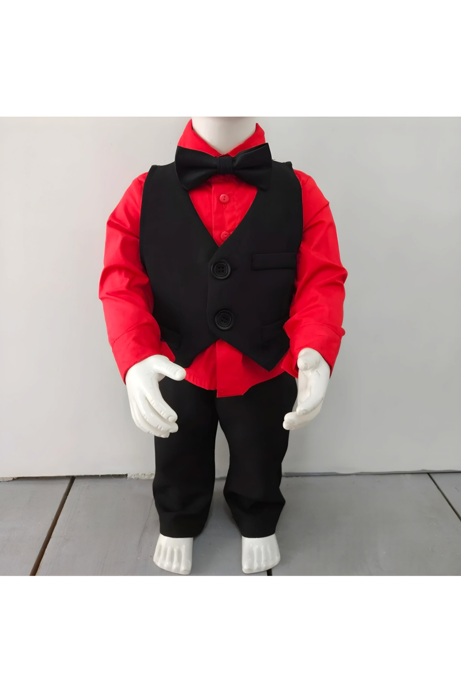 Grossiste Chicaprie - Ensemble Costume Chemise Noeud Avec Pantalon Chic Soirée Bébé Garçon