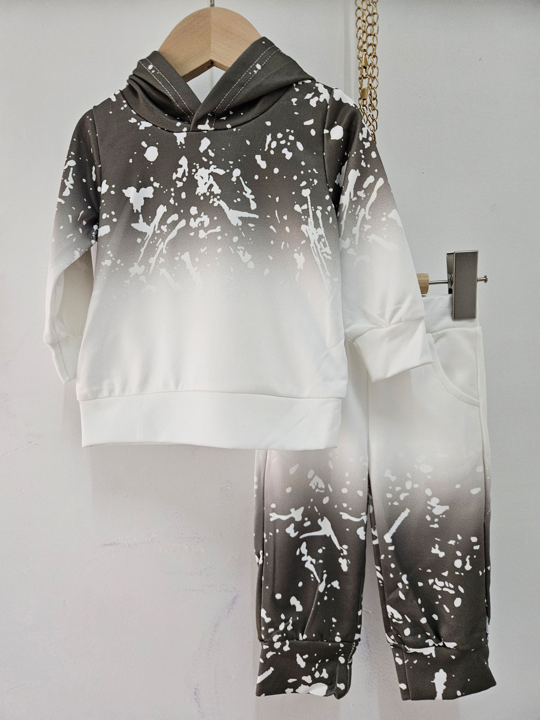 Grossiste Chicaprie - Ensemble Sweat À Capuche Et Jogging Dégradé Avec Motif Peinture Sport Urbain Streetwear Bébé Fille