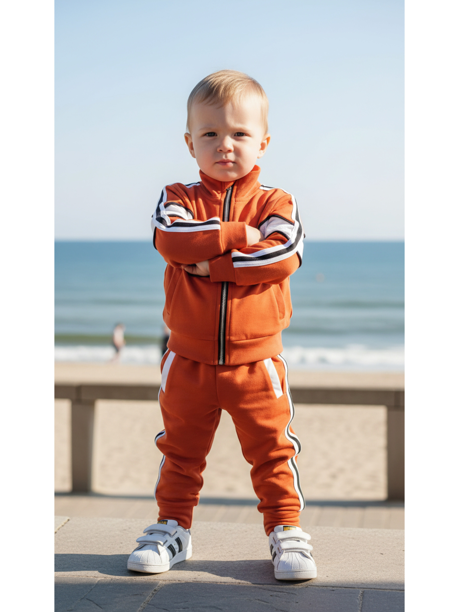 Grossiste Chicaprie - Ensemble gilet avec bandes dynamiques et jogging sport rétro bébé garçon
