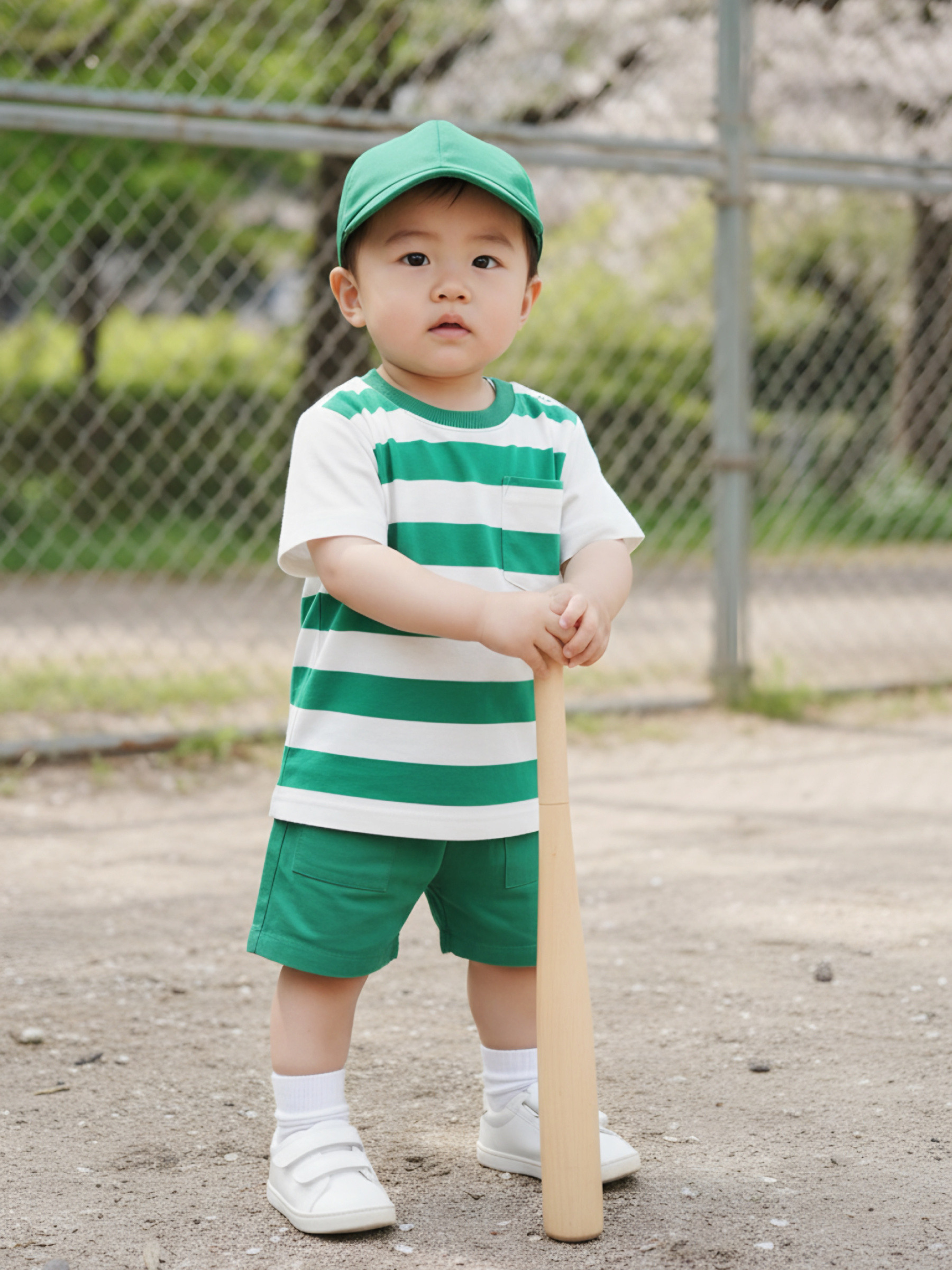 Grossiste Chicaprie - Ensemble Top Rayure Et Short Uni Avec Casquette Sport Urbain Bébé Garçon