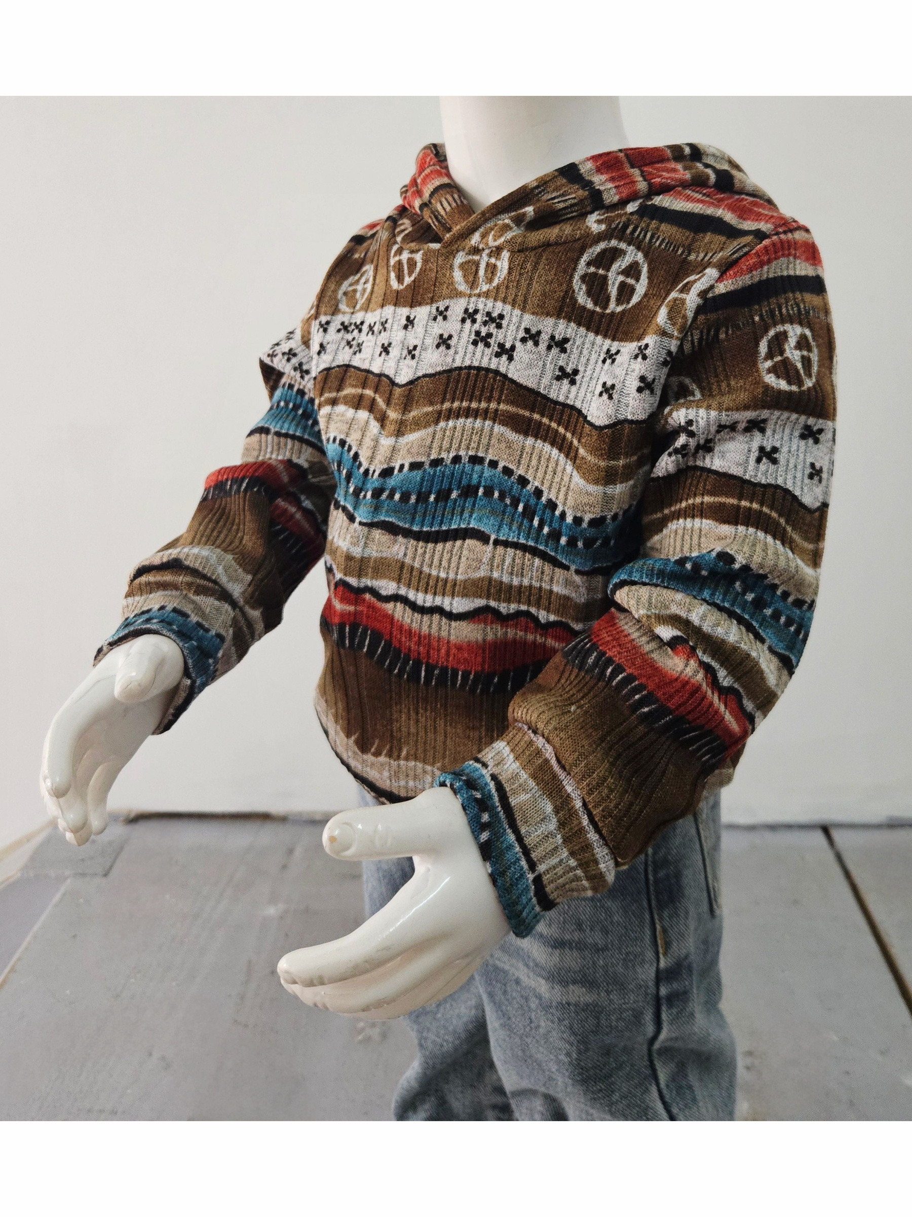 Grossiste Chicaprie - Sweat manches longues à capuche avec motifs style velours côtelé bébé garçon