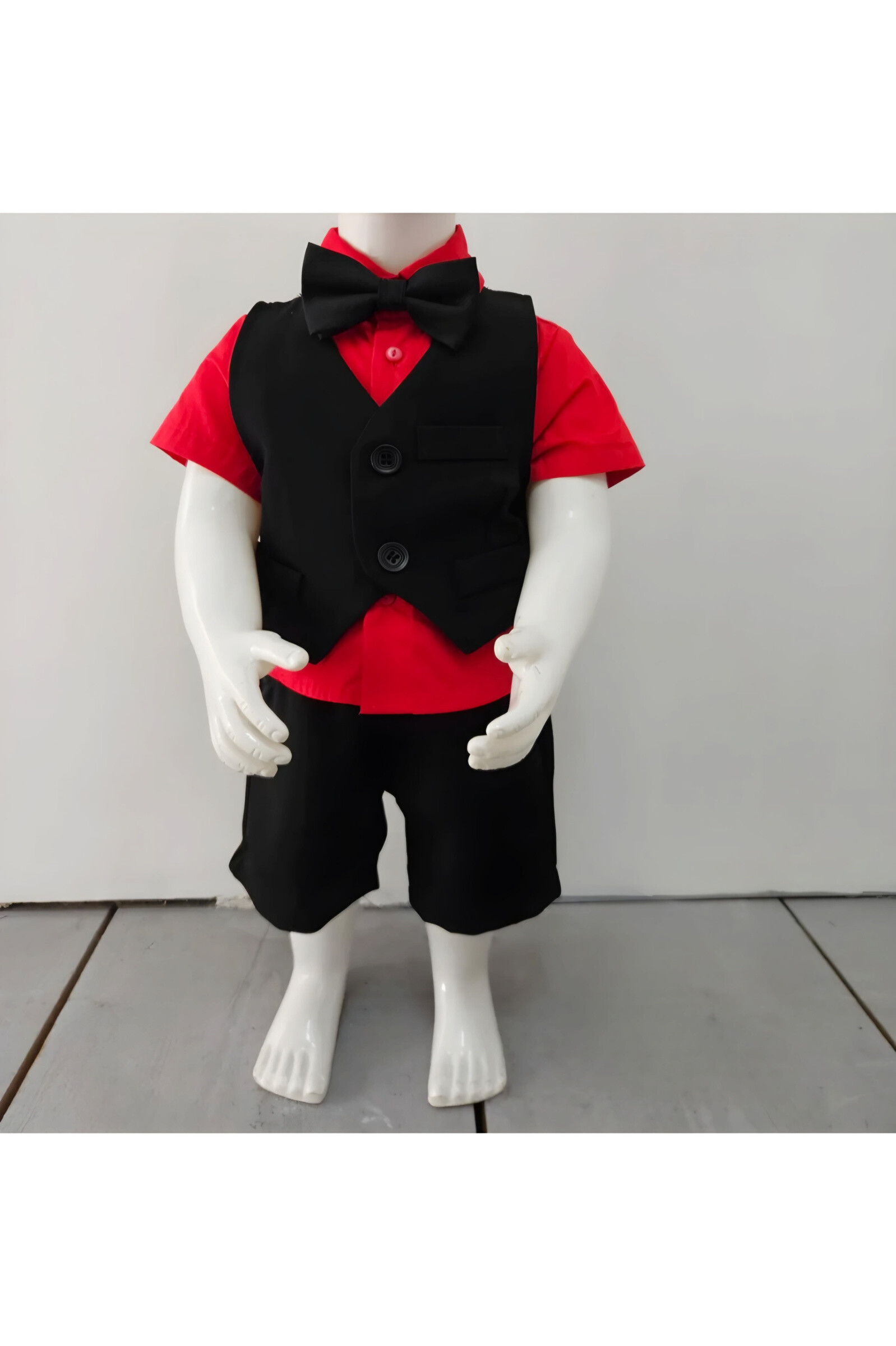 Grossiste Chicaprie - Ensemble Costume Chemise Noeud Avec Pantacourt Chic Soirée Bébé Garçon