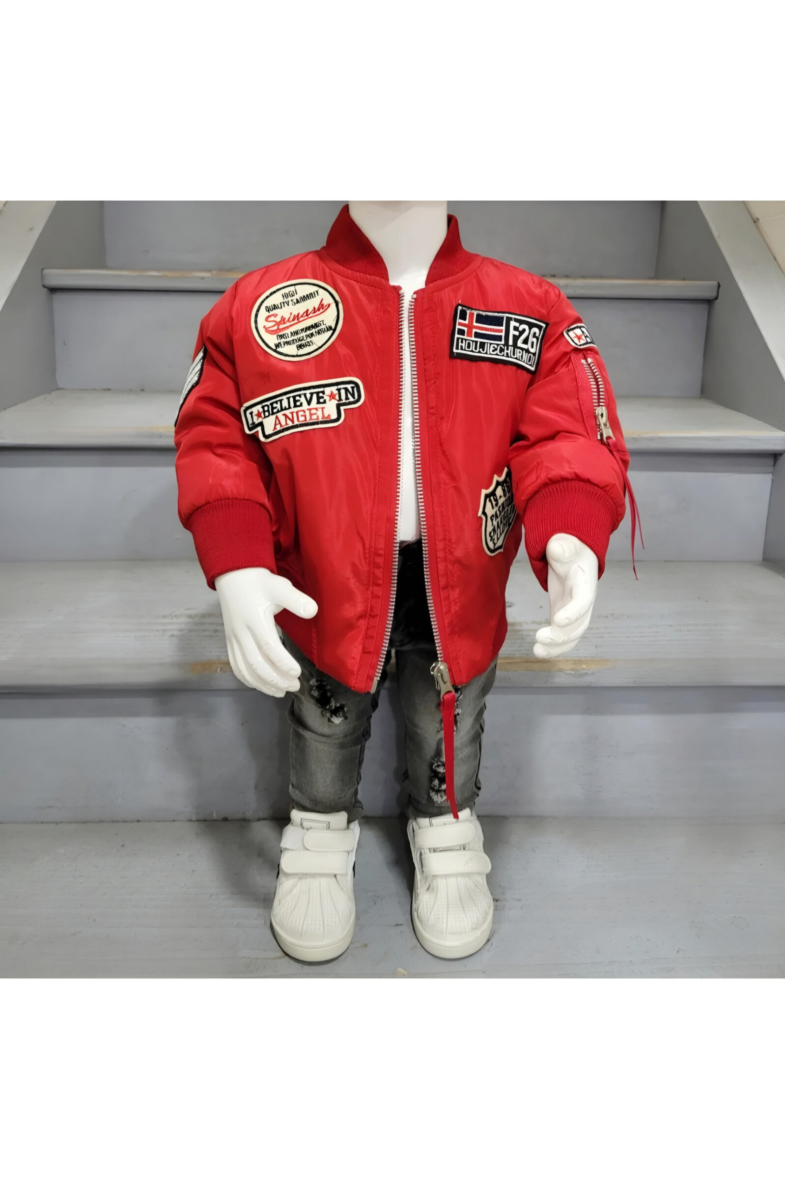 Grossiste Chicaprie - Bomber Uni Zip Urbain Avec Patch Style Aviateur Bébé Mixte