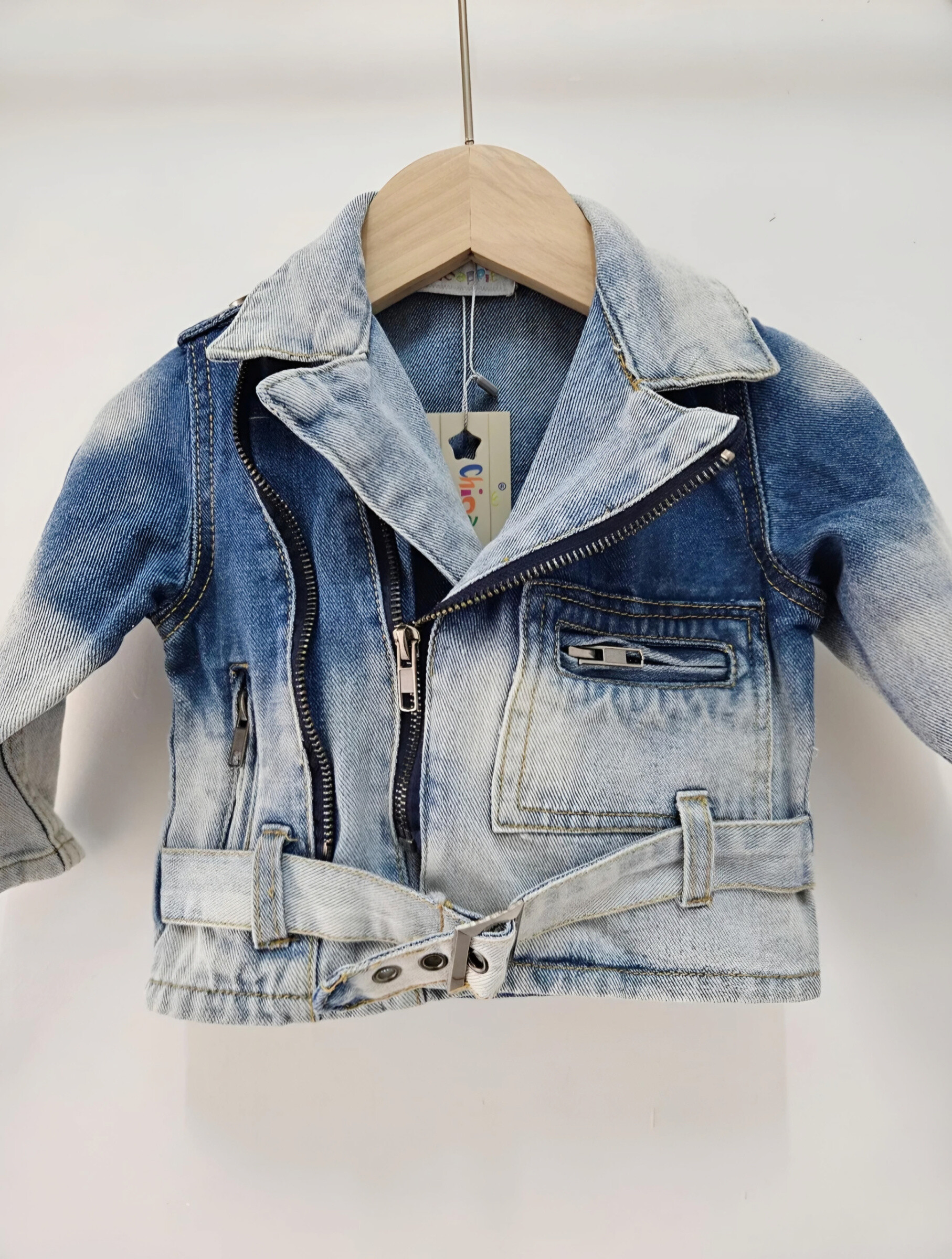 Grossiste Chicaprie - Veste Blouson Jean Style Urbain Streetwear Et Motard Zip Biais Bébé Mixte