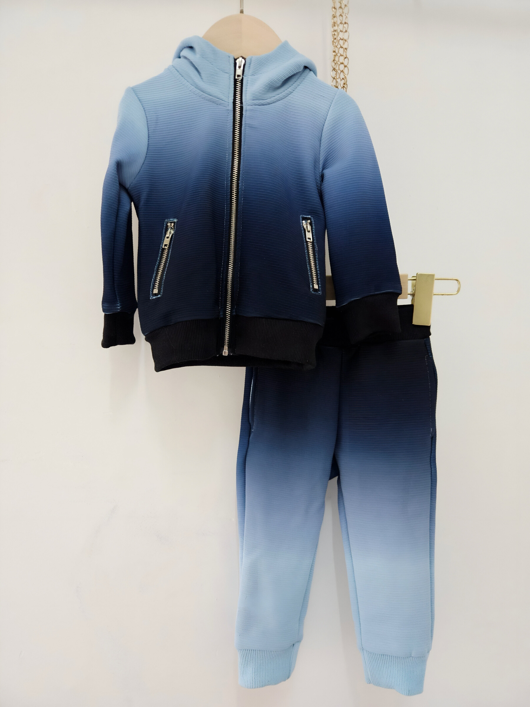 Wholesaler Chicaprie - Baby Boy's Zipped Hooded Sweatshirt and Gradient Jogging Bottoms Set