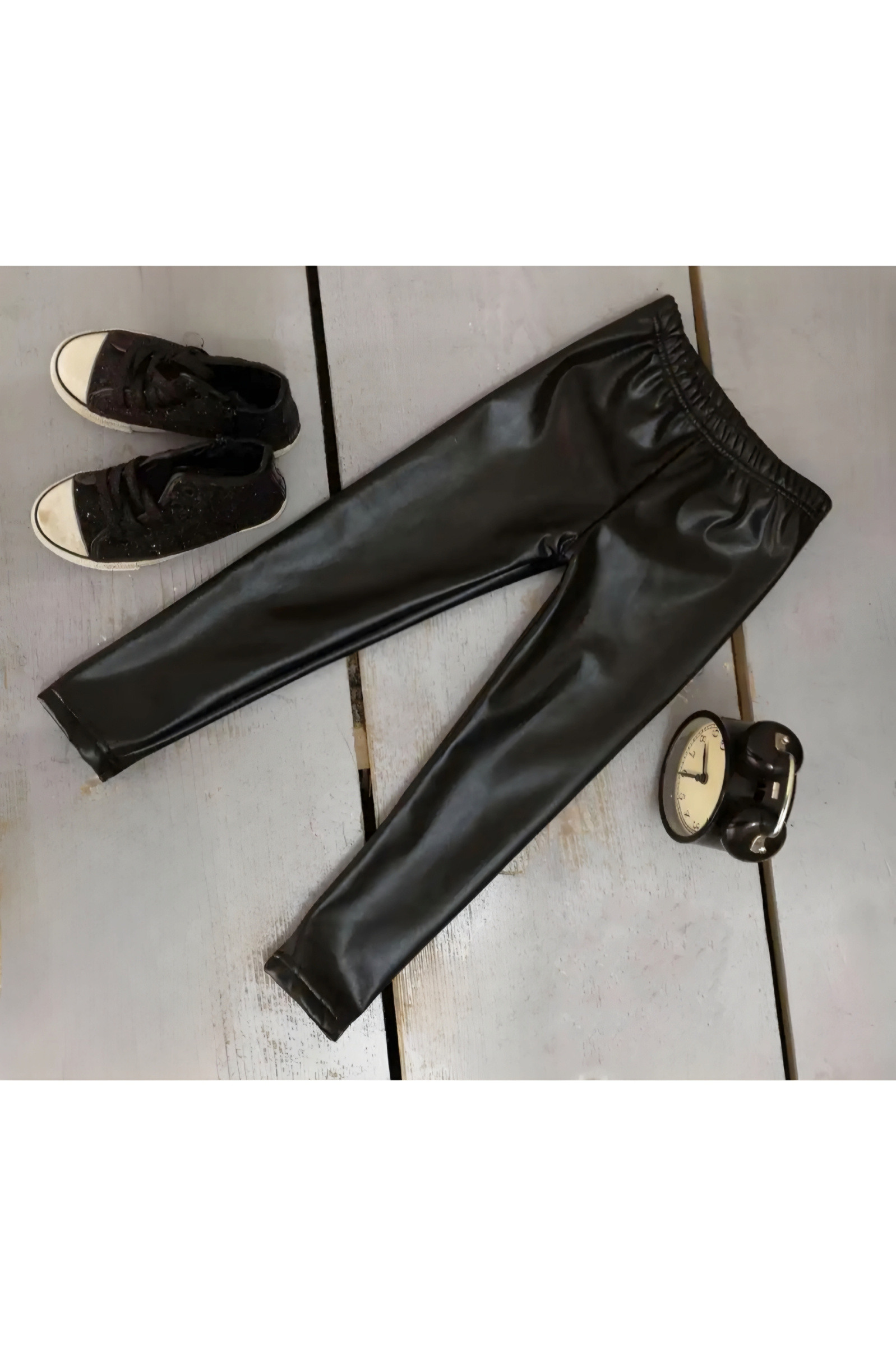 Grossiste Chicaprie - Legging Uni Simili Cuir Classique Urbain Fille