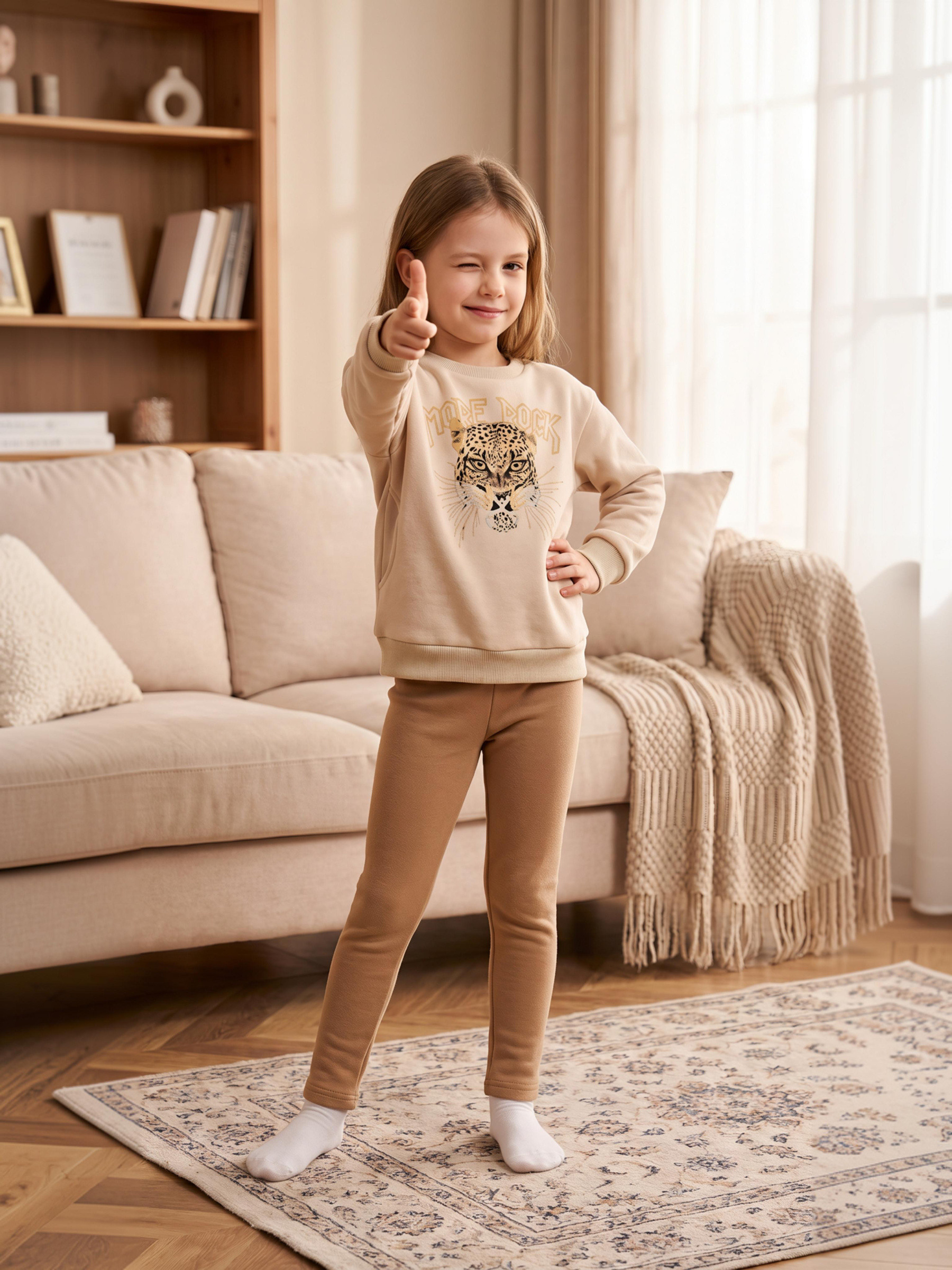 Grossiste Chicaprie - Pantalon Legging Uni Avec Intérieur Moumoute Cocon Fille