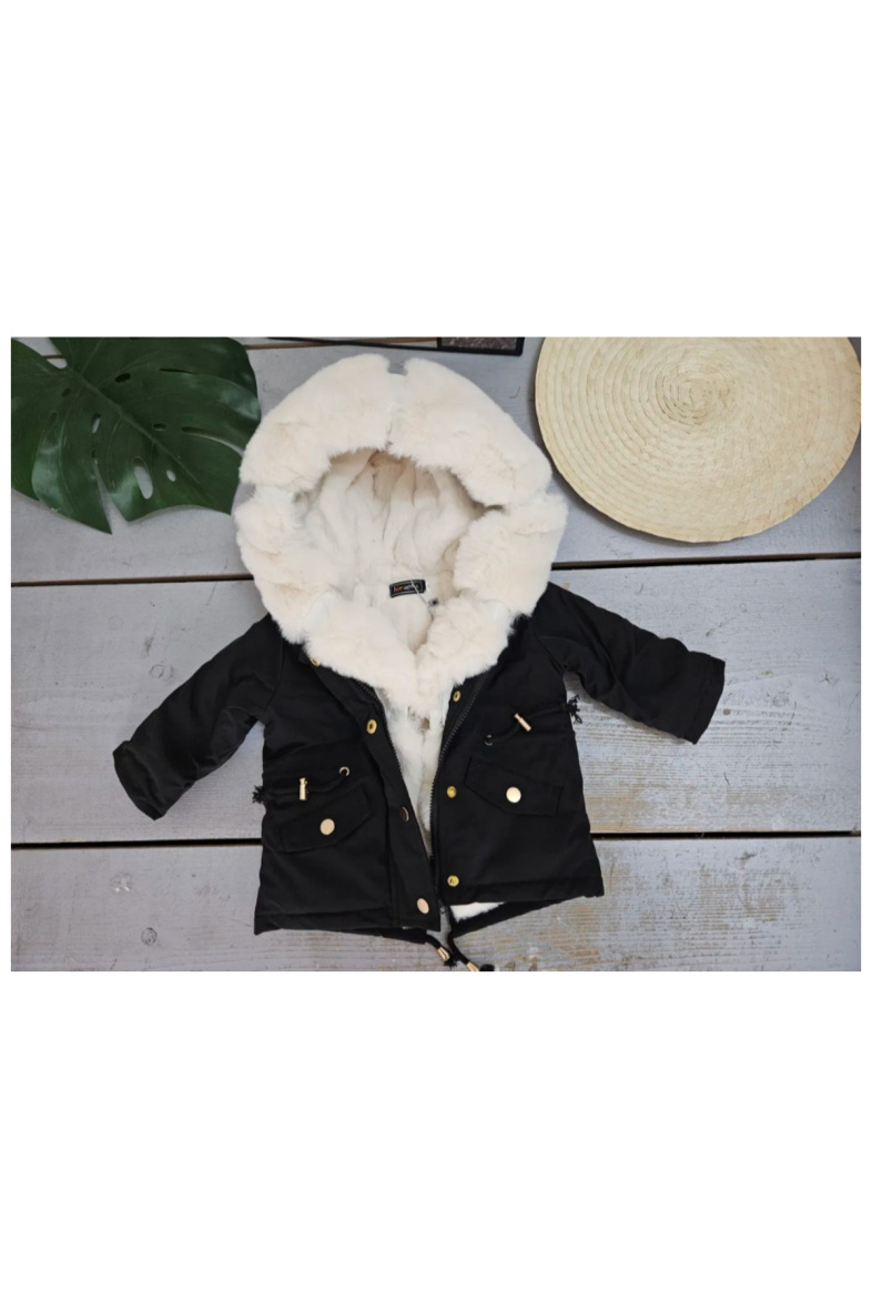 Grossiste Chicaprie - Parka uni avec capuche et intérieur à fausse fourrure, zip urbain cocon fille